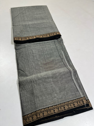 GRAY- NARAYANPETA COTTON  SAREE WITH TRADITIONAL BORDER 35