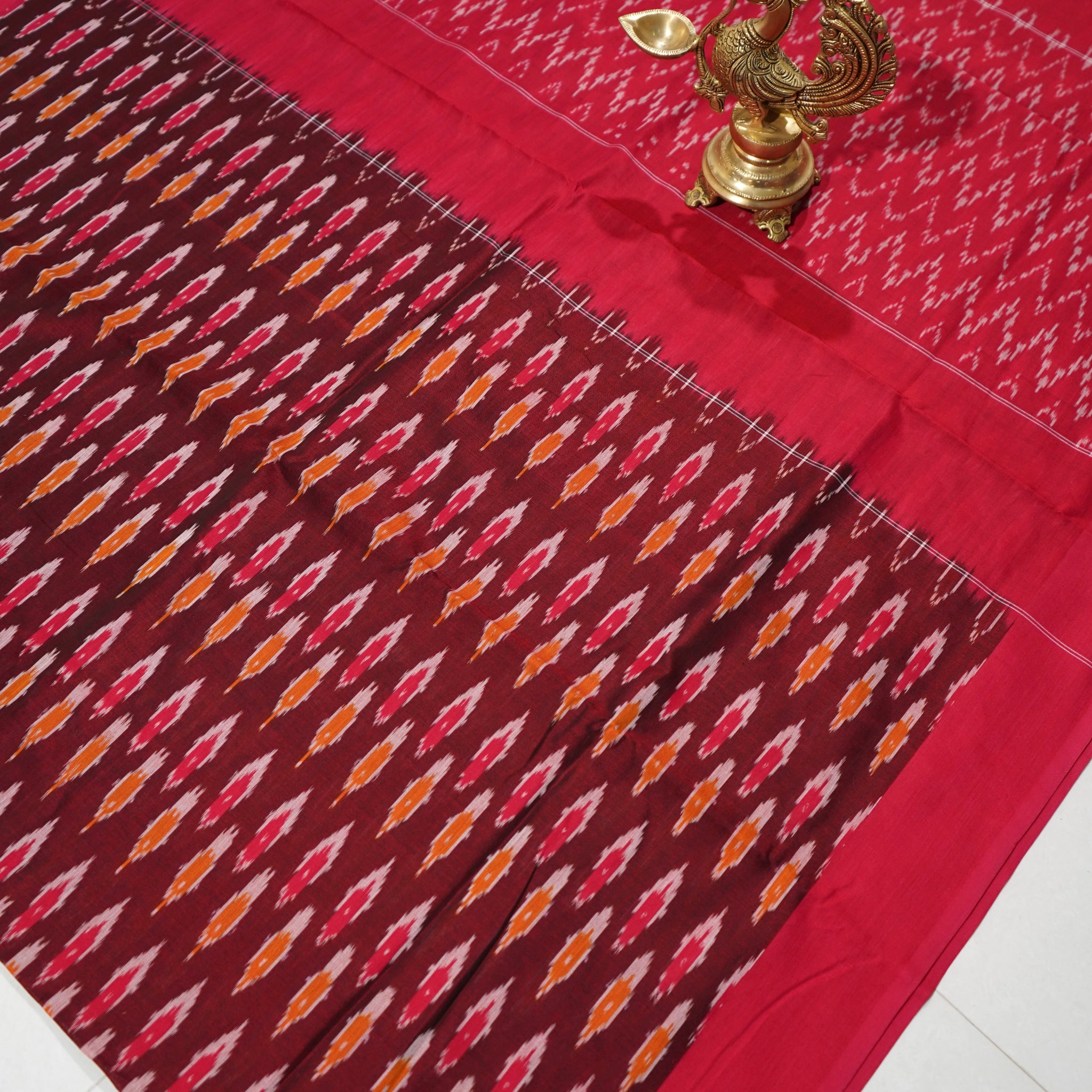 Red - MERCERISED COTTON HANDLOOM POCHAMPALLY IKAT SAREE 04