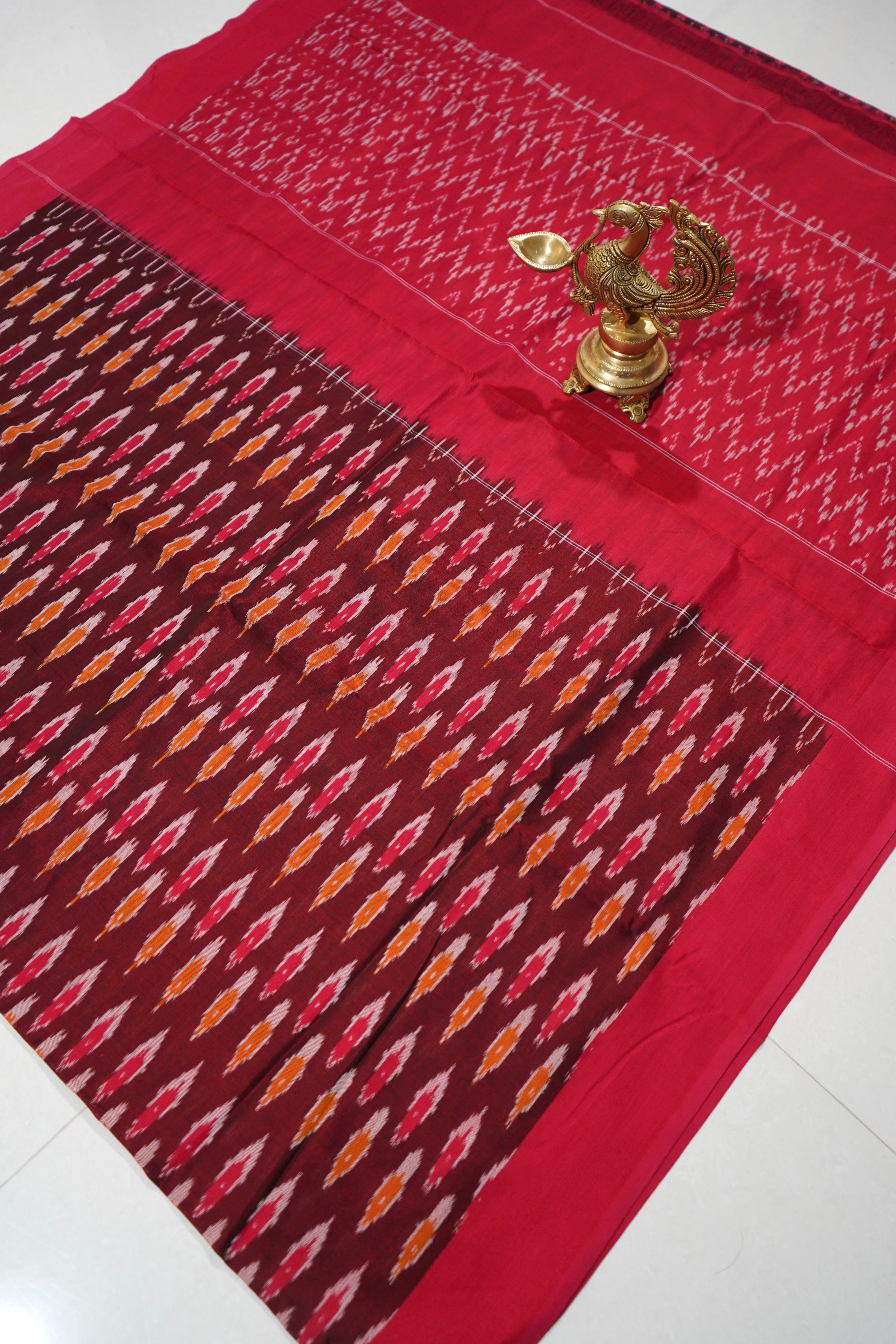 Red - MERCERISED COTTON HANDLOOM POCHAMPALLY IKAT SAREE 04
