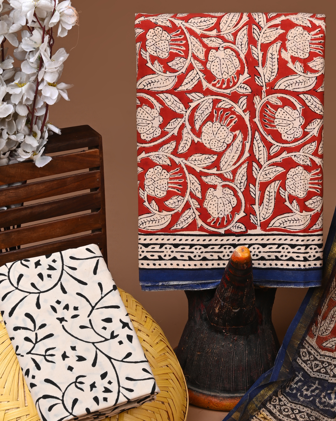 BLUE- BAGRU HAND BLOCK PRINTED COTTON SUIT SET WITH KOTA DUPATTA 01