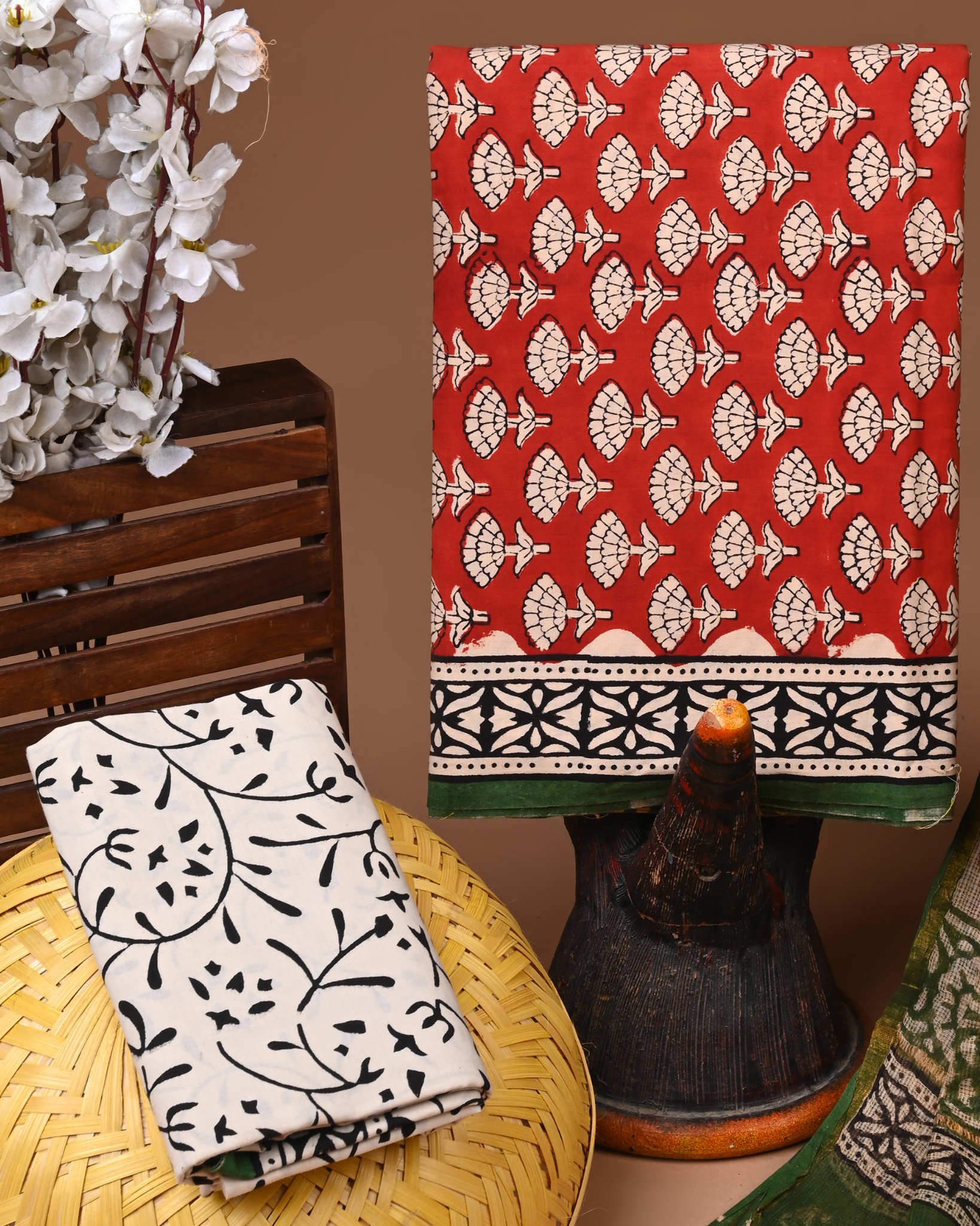 RED- BAGRU HAND BLOCK PRINTED COTTON SUIT SET WITH KOTA DUPATTA 28