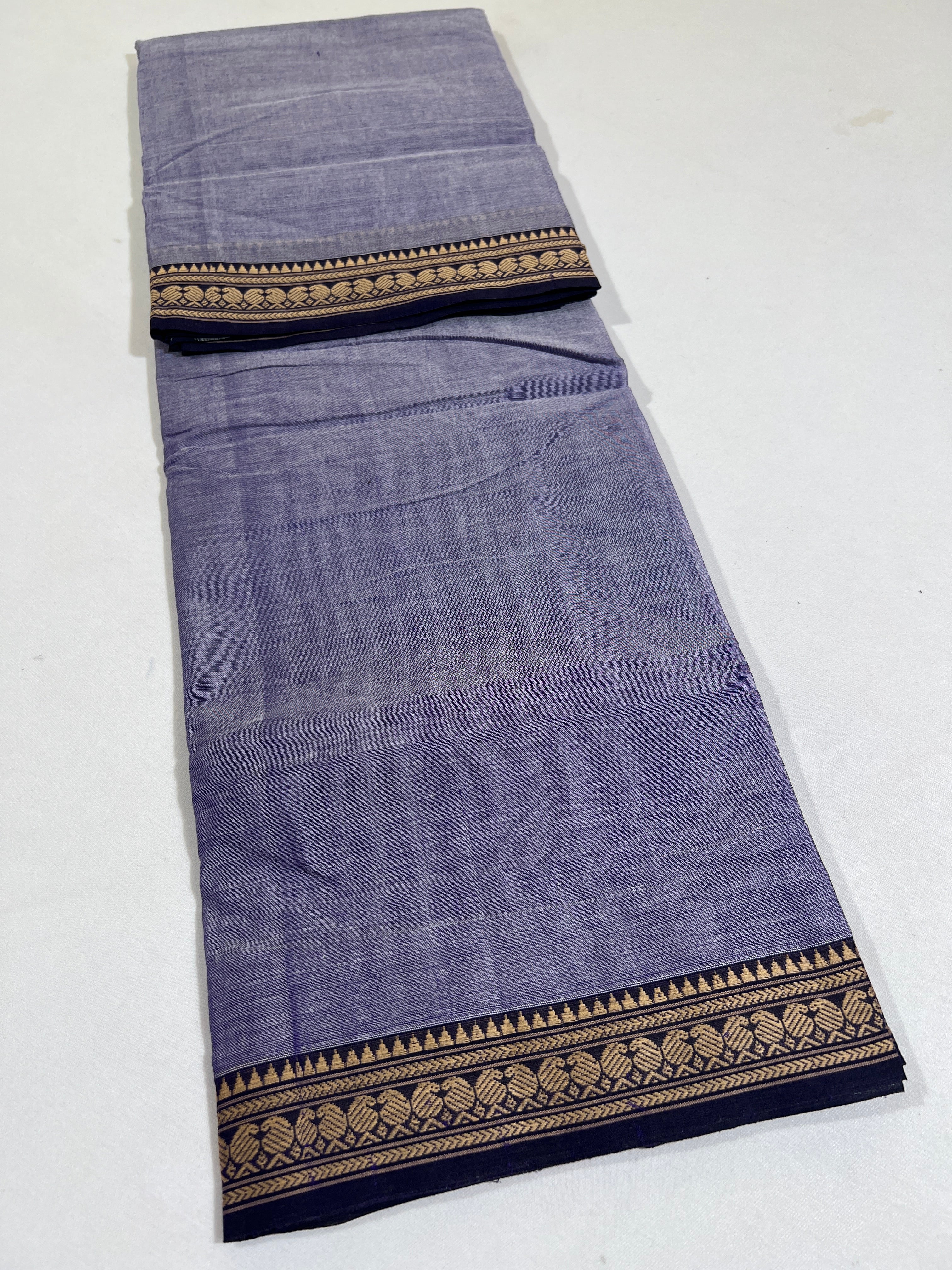 GRAY- NARAYANPETA COTTON  SAREE WITH TRADITIONAL BORDER 08