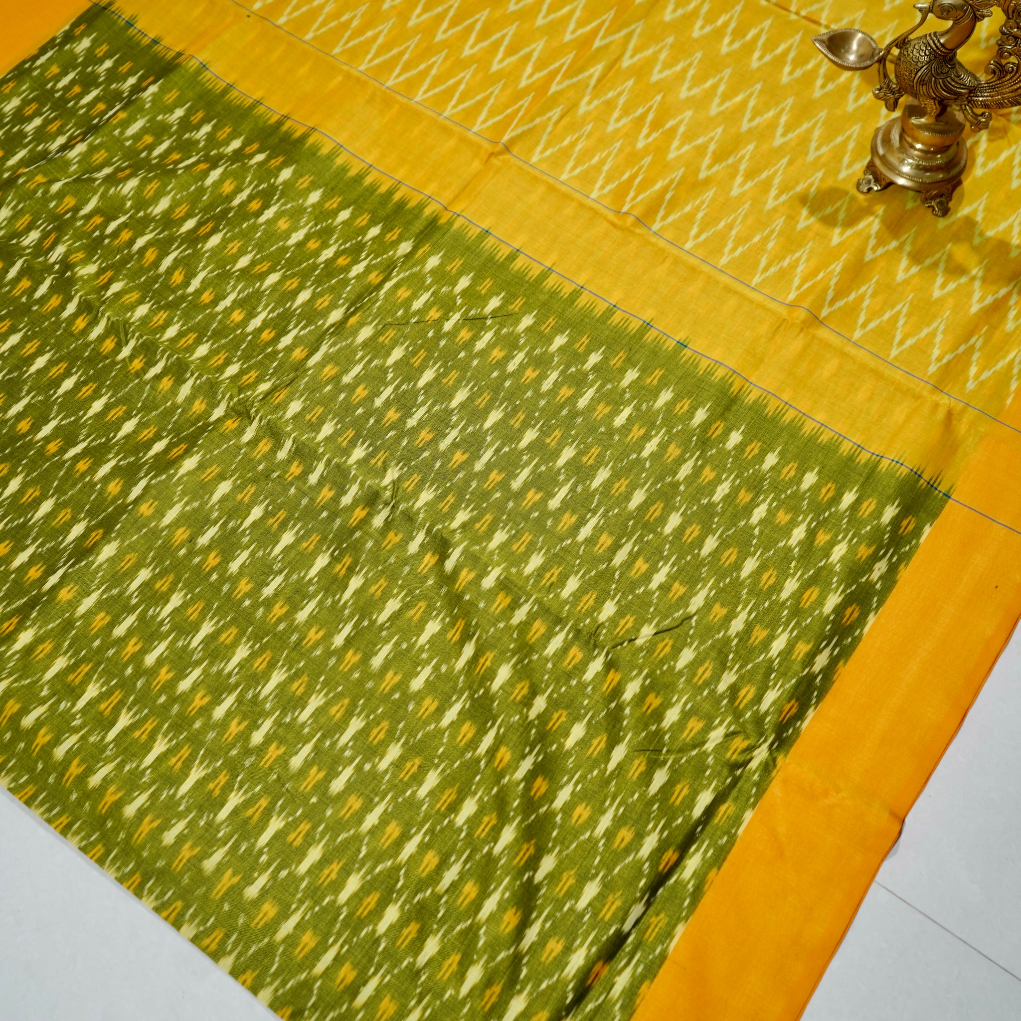 Green - MERCERISED COTTON HANDLOOM POCHAMPALLY IKAT SAREE 02