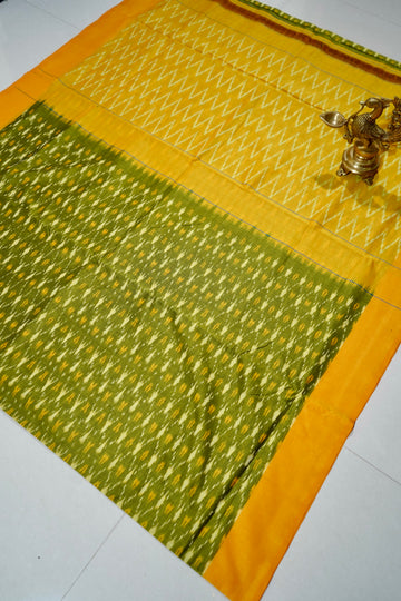 Green - MERCERISED COTTON HANDLOOM POCHAMPALLY IKAT SAREE 02