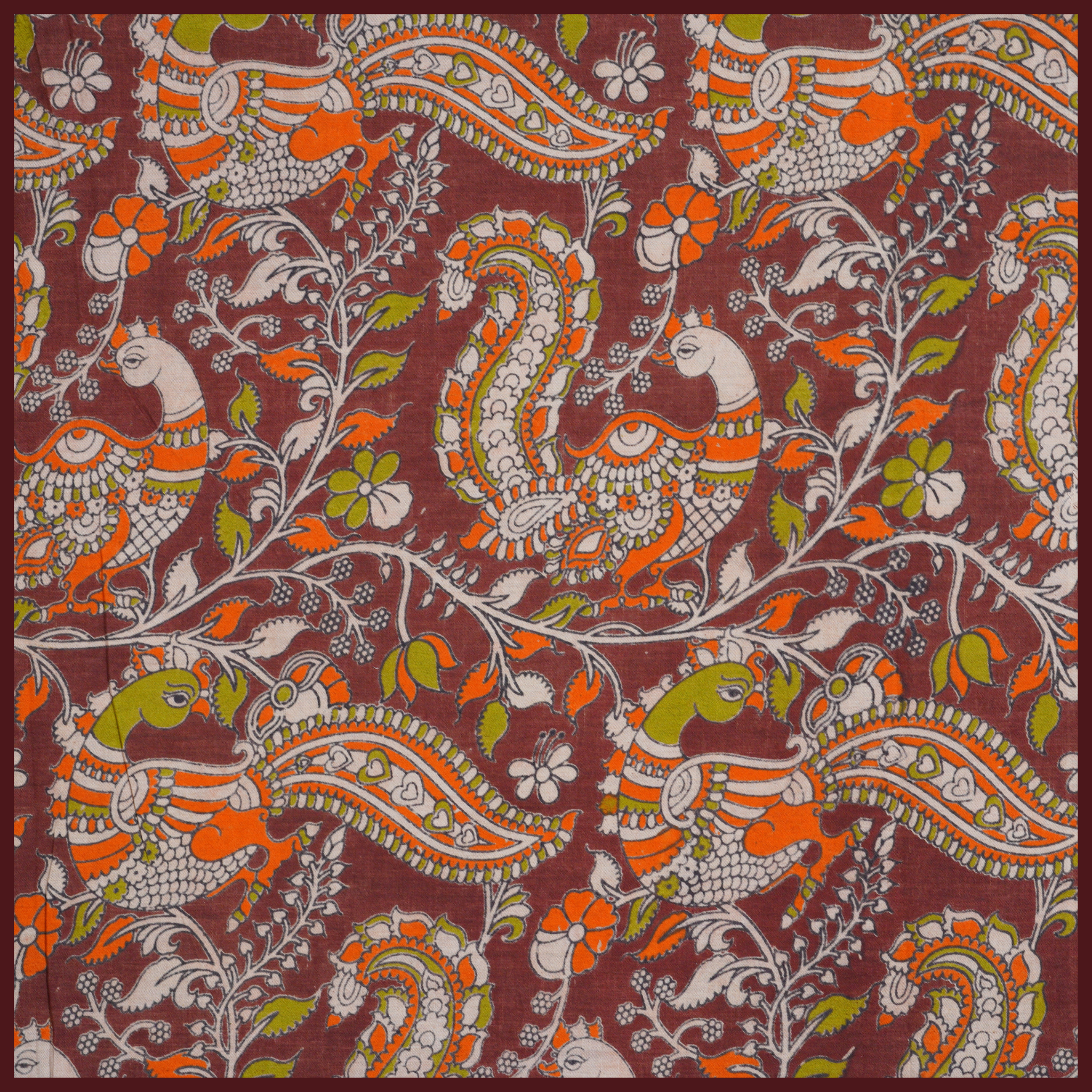 BROWN- BLOCK PRINT COTTON PEDANA KALAMKARI FABRIC 31