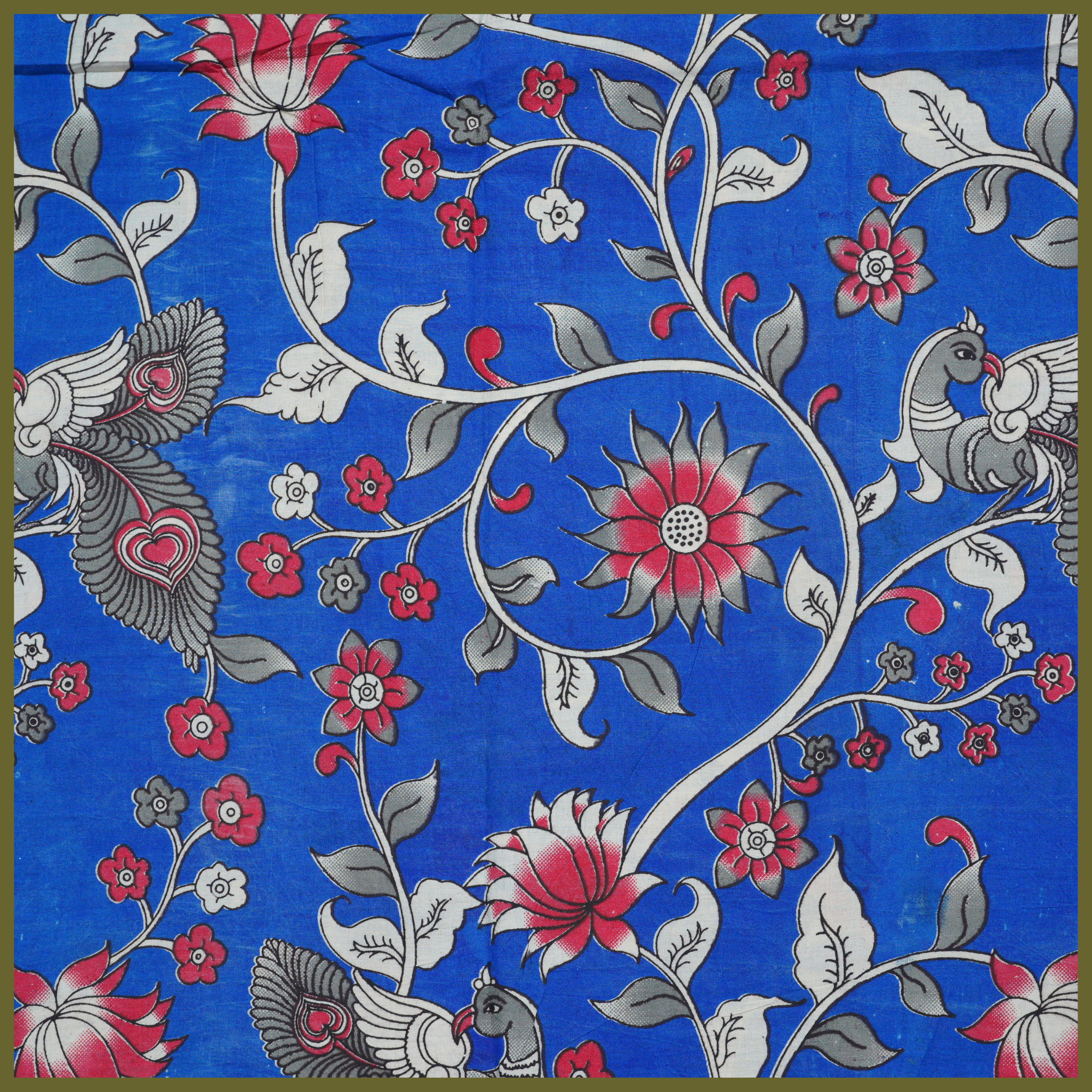 BLUE- BLOCK PRINT COTTON PEDANA KALAMKARI FABRIC 26