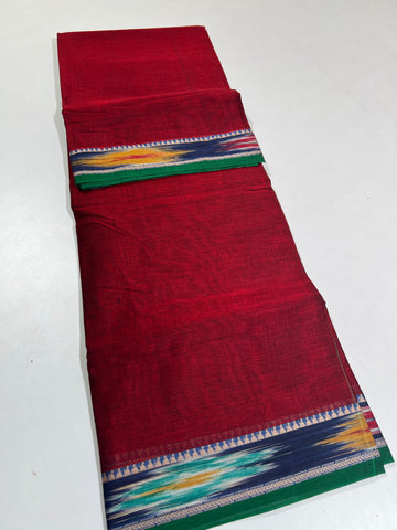 RED- NARAYANPETA COTTON  SAREE WITH TRADITIONAL BORDER 14