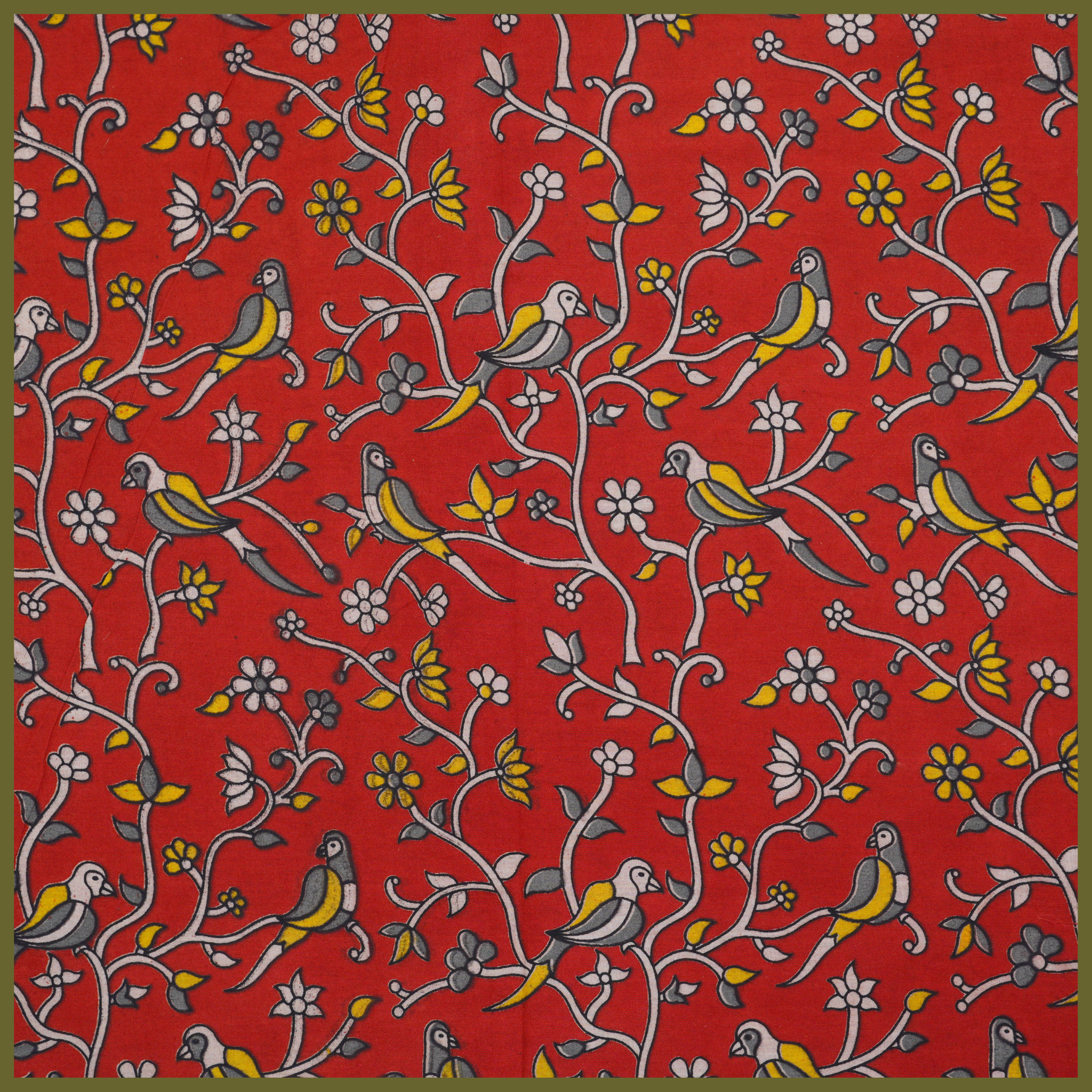 RED- BLOCK PRINT COTTON PEDANA KALAMKARI FABRIC 13