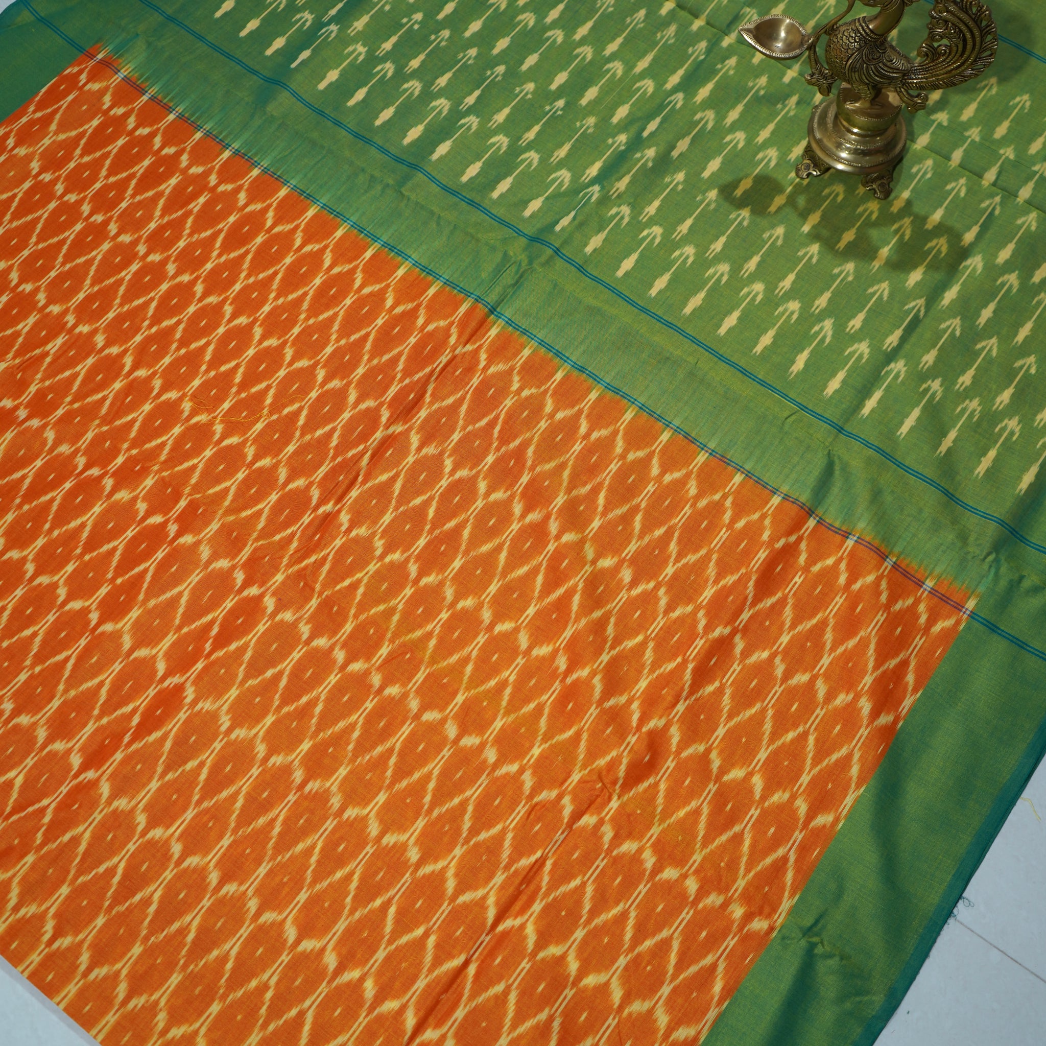 Orange - MERCERISED COTTON HANDLOOM POCHAMPALLY IKAT SAREE 01