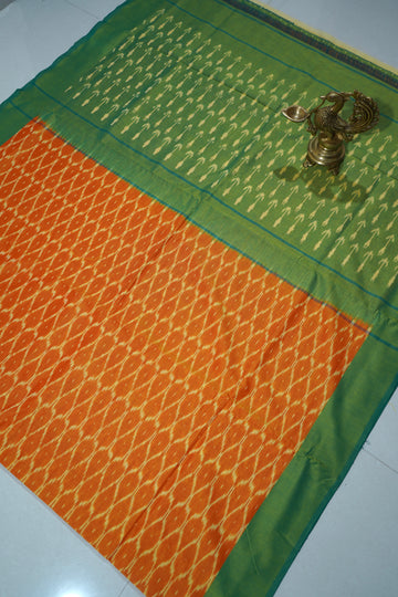 Orange - MERCERISED COTTON HANDLOOM POCHAMPALLY IKAT SAREE 01