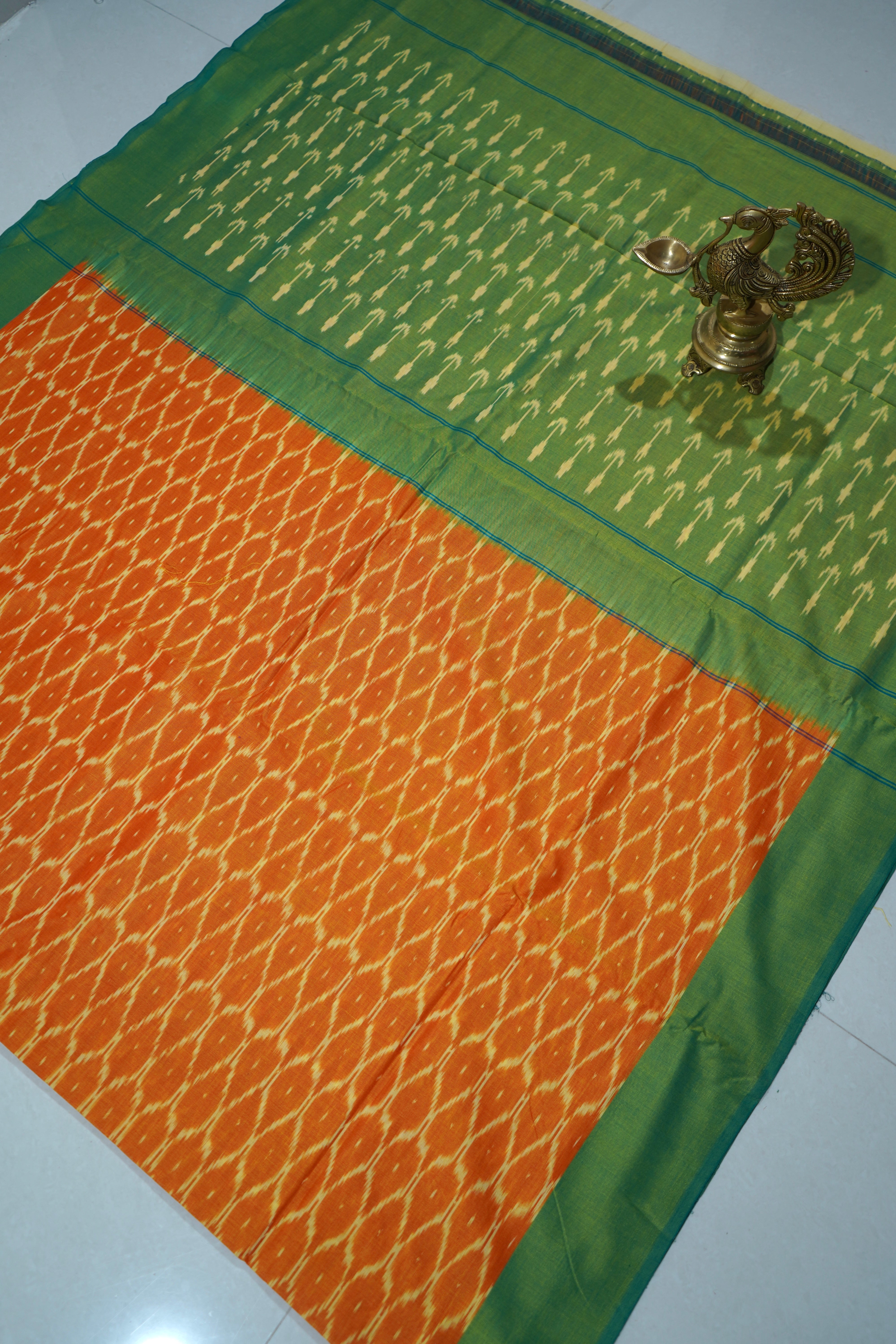 Orange - MERCERISED COTTON HANDLOOM POCHAMPALLY IKAT SAREE 01
