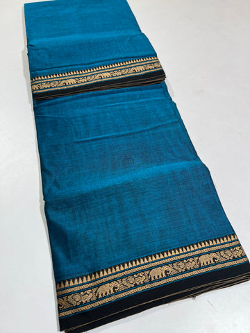 BLUE- NARAYANPETA COTTON  SAREE WITH TRADITIONAL BORDER 42