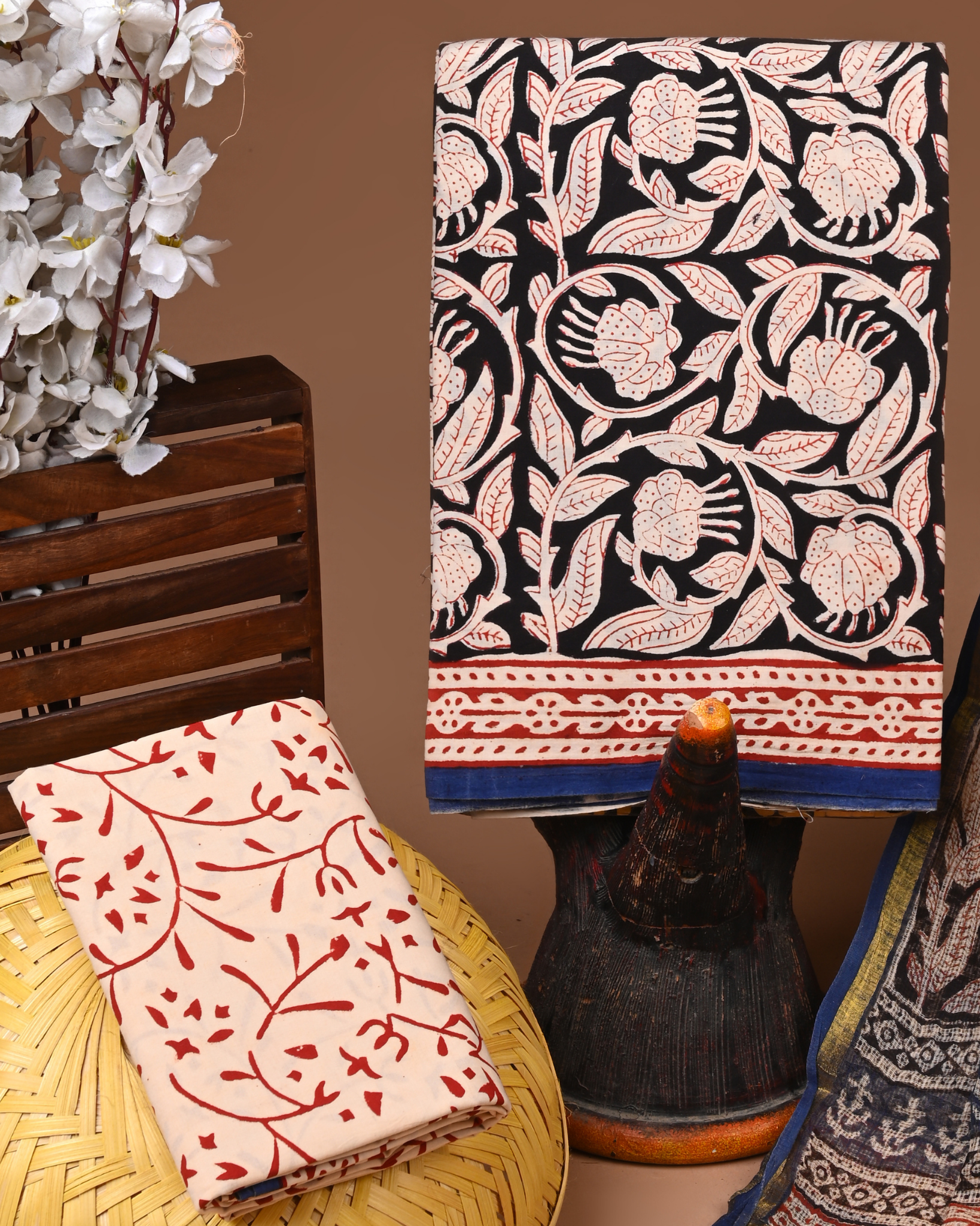 BLACK- BAGRU HAND BLOCK PRINTED COTTON SUIT SET WITH KOTA DUPATTA 26