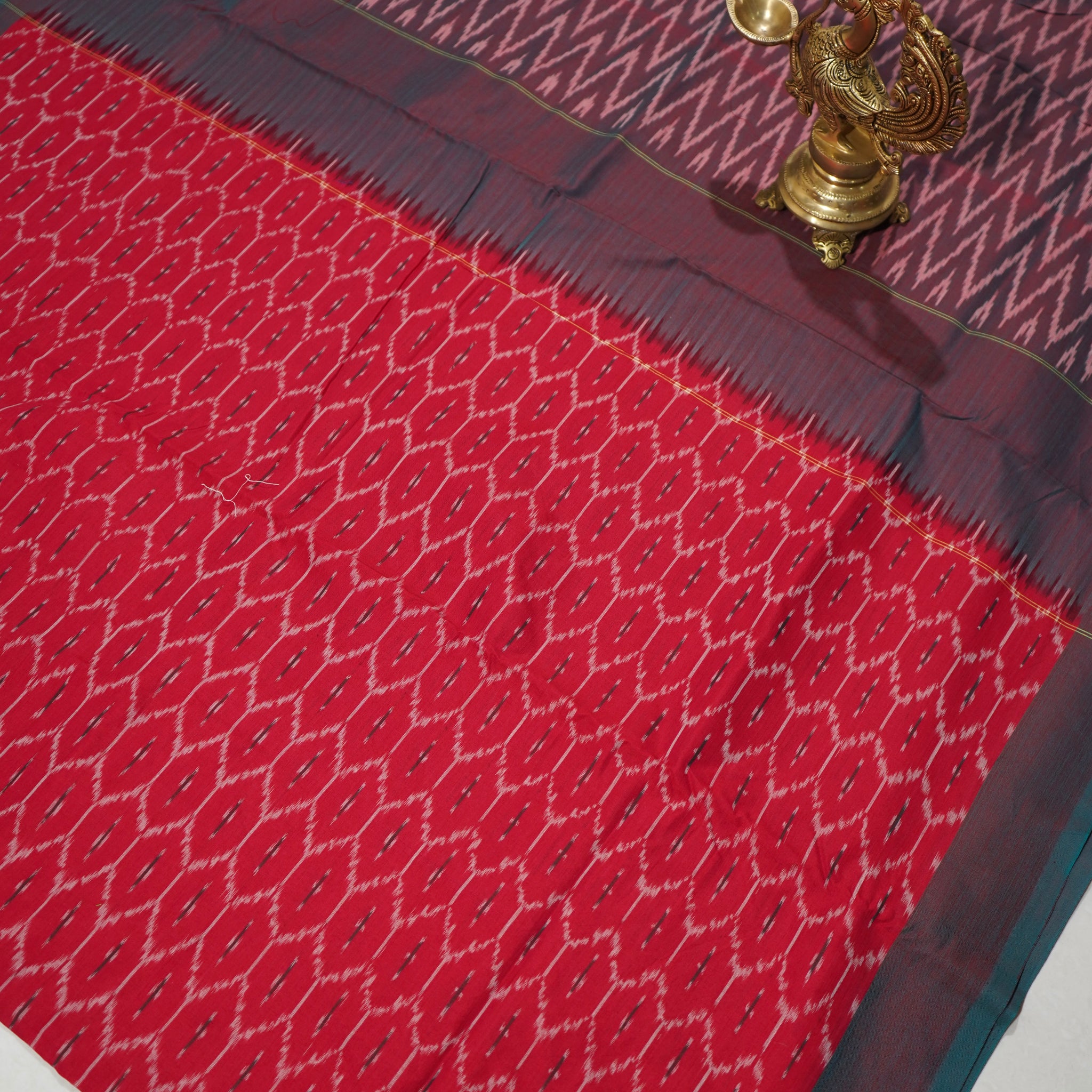 Red - MERCERISED COTTON HANDLOOM POCHAMPALLY IKAT SAREE 10