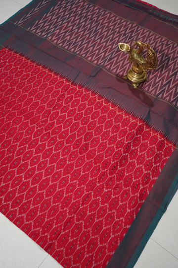 Red - MERCERISED COTTON HANDLOOM POCHAMPALLY IKAT SAREE 10