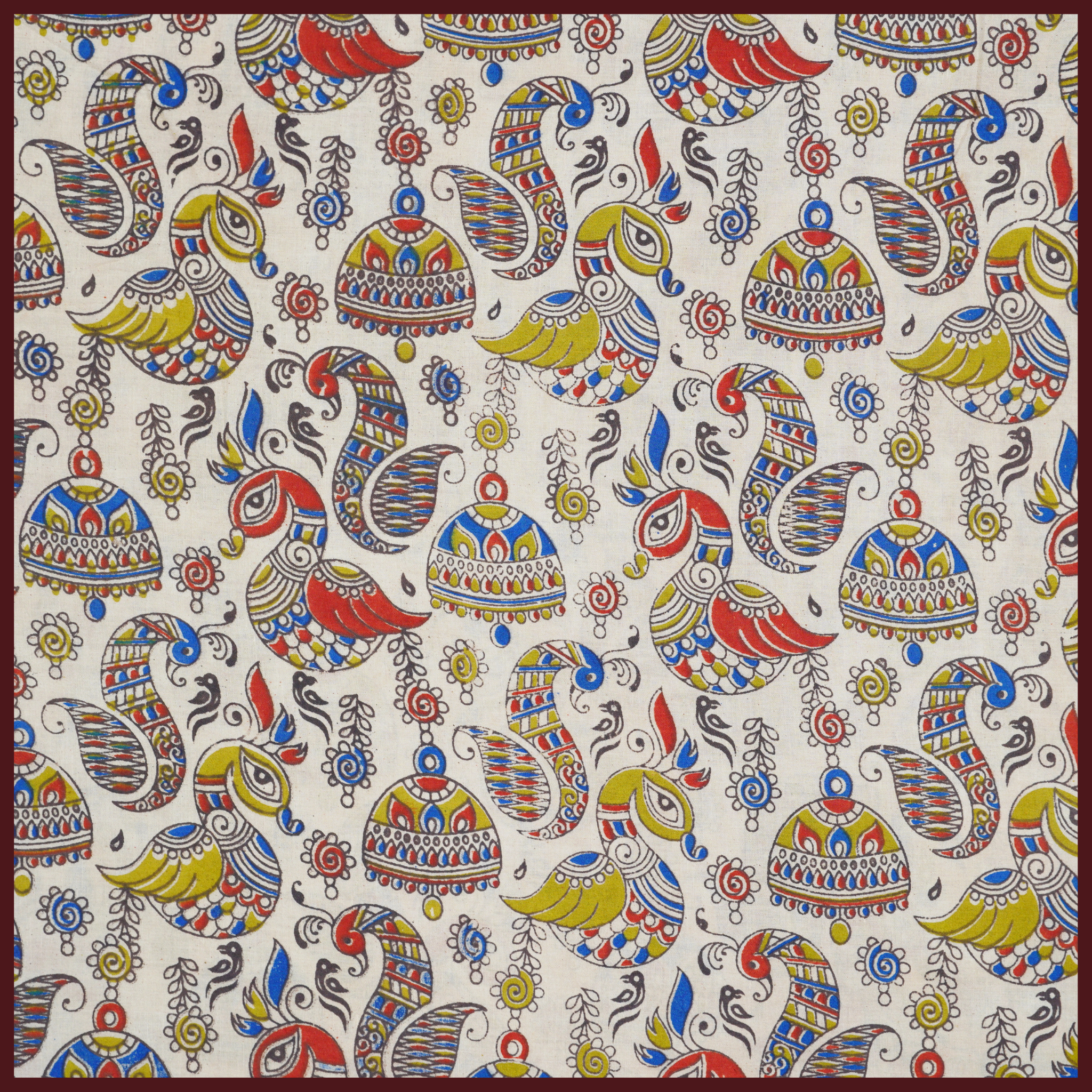 WHITE- BLOCK PRINT COTTON PEDANA KALAMKARI FABRIC 34