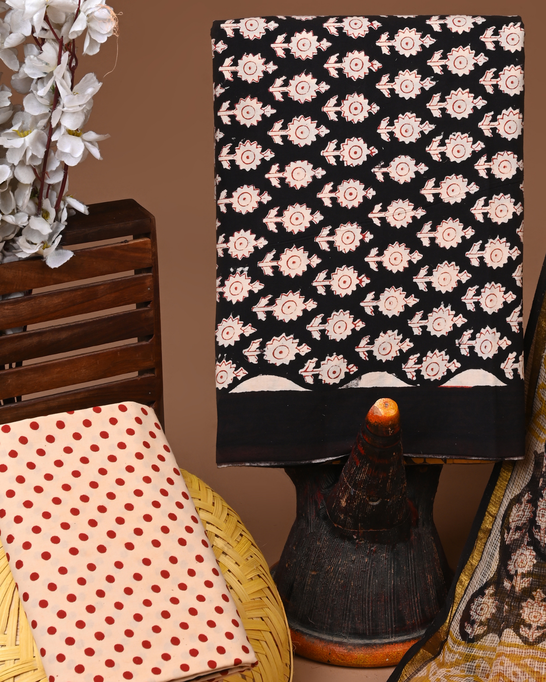 BLACK- BAGRU HAND BLOCK PRINTED COTTON SUIT SET WITH KOTA DUPATTA 27