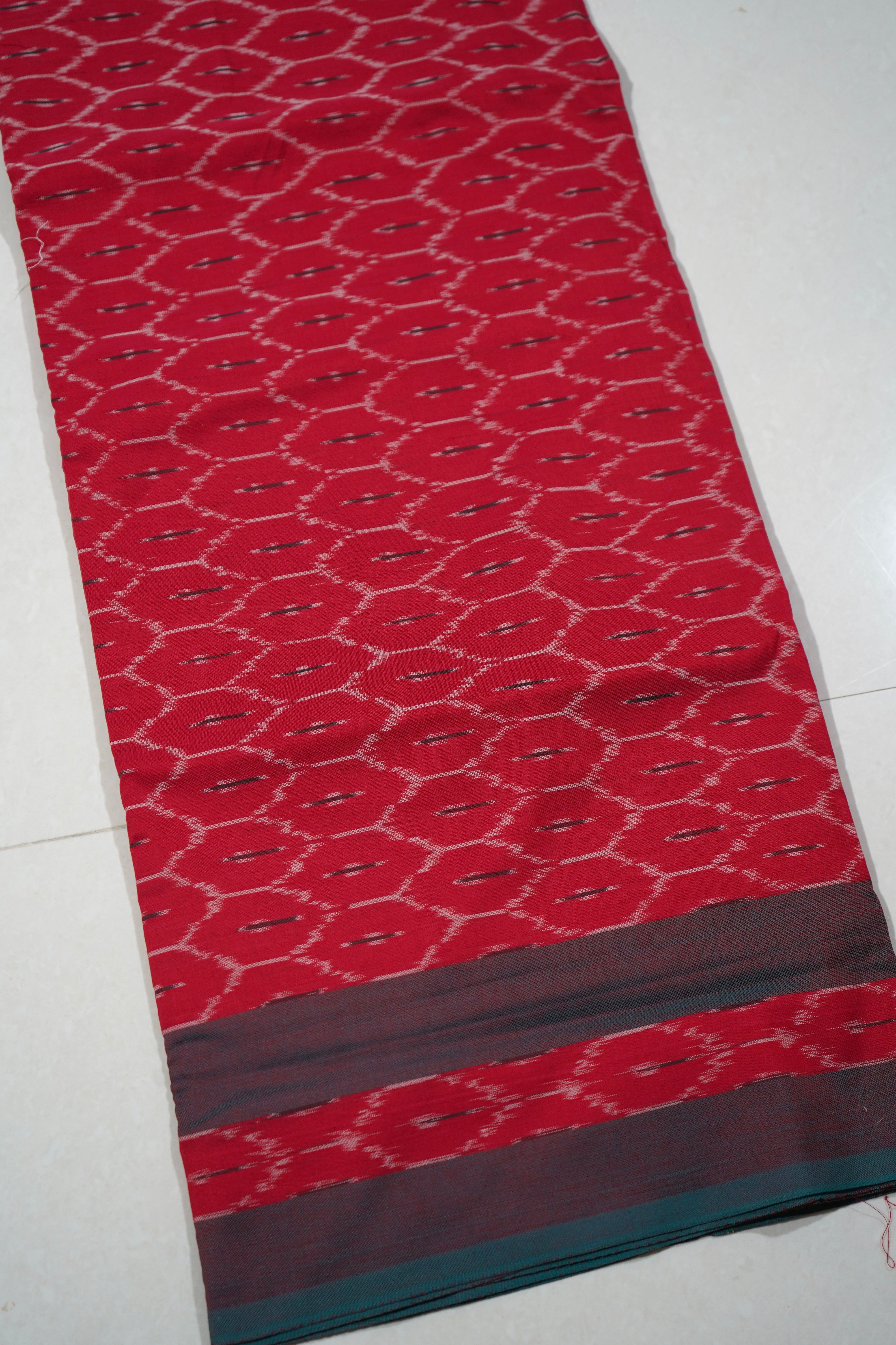 Red - MERCERISED COTTON HANDLOOM POCHAMPALLY IKAT SAREE 10