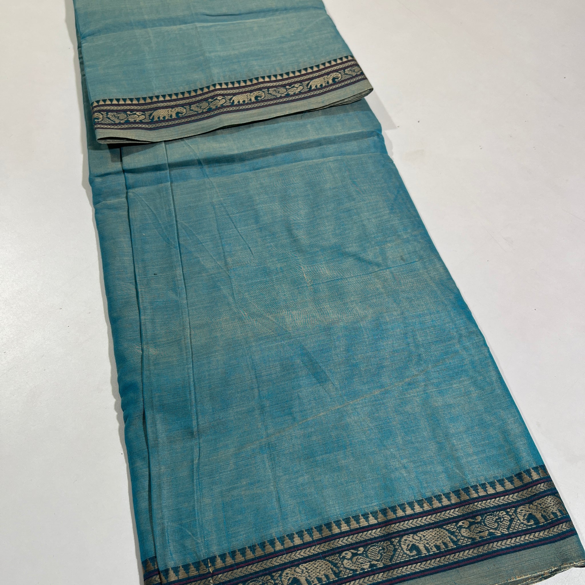 SKAY BLUE- NARAYANPETA COTTON  SAREE WITH TRADITIONAL BORDER 46