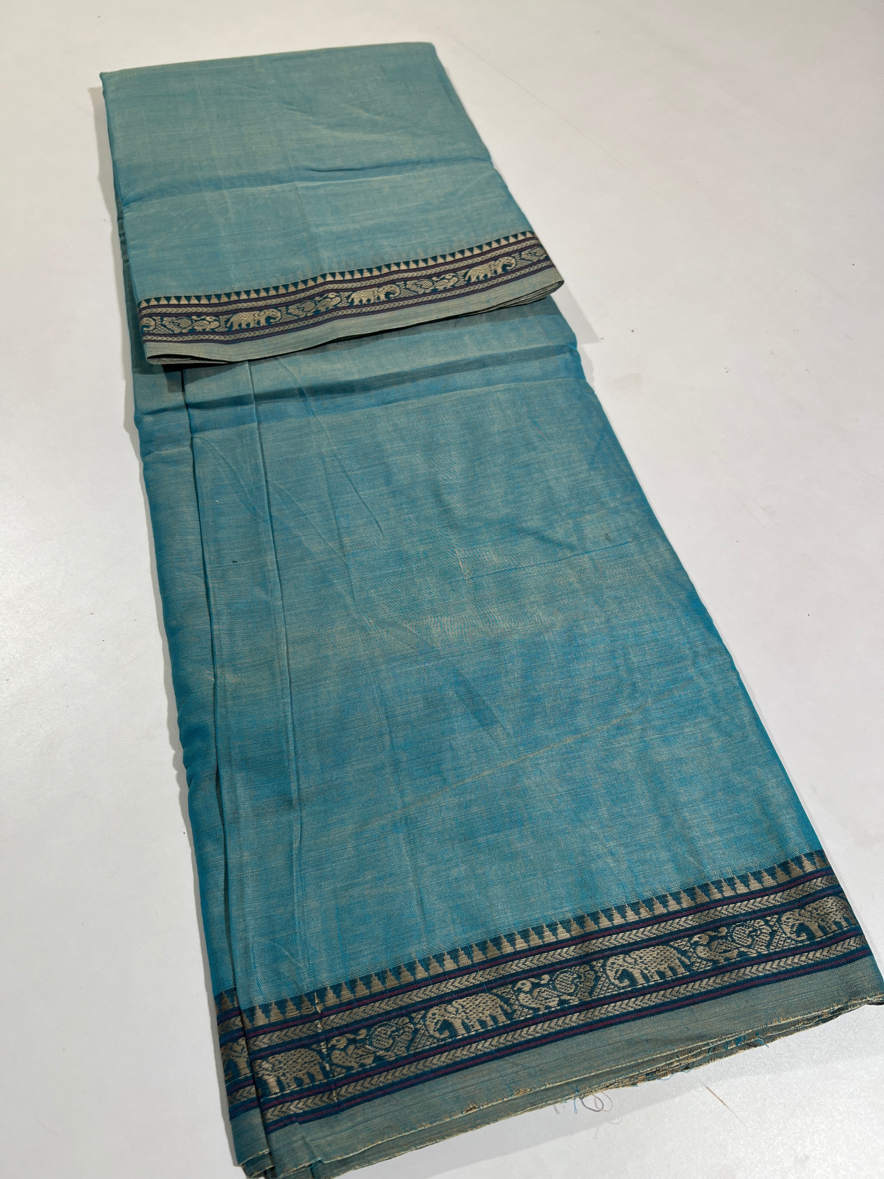 SKAY BLUE- NARAYANPETA COTTON  SAREE WITH TRADITIONAL BORDER 46