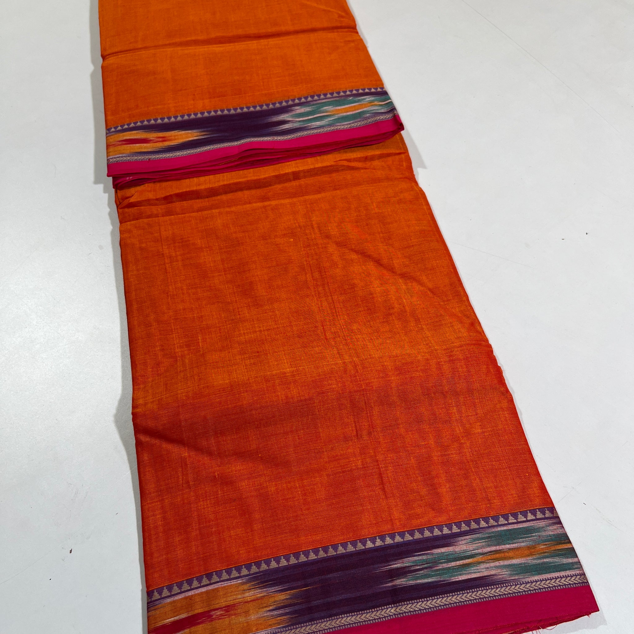 ORANGE - NARAYANPETA COTTON  SAREE WITH TRADITIONAL BORDER 21