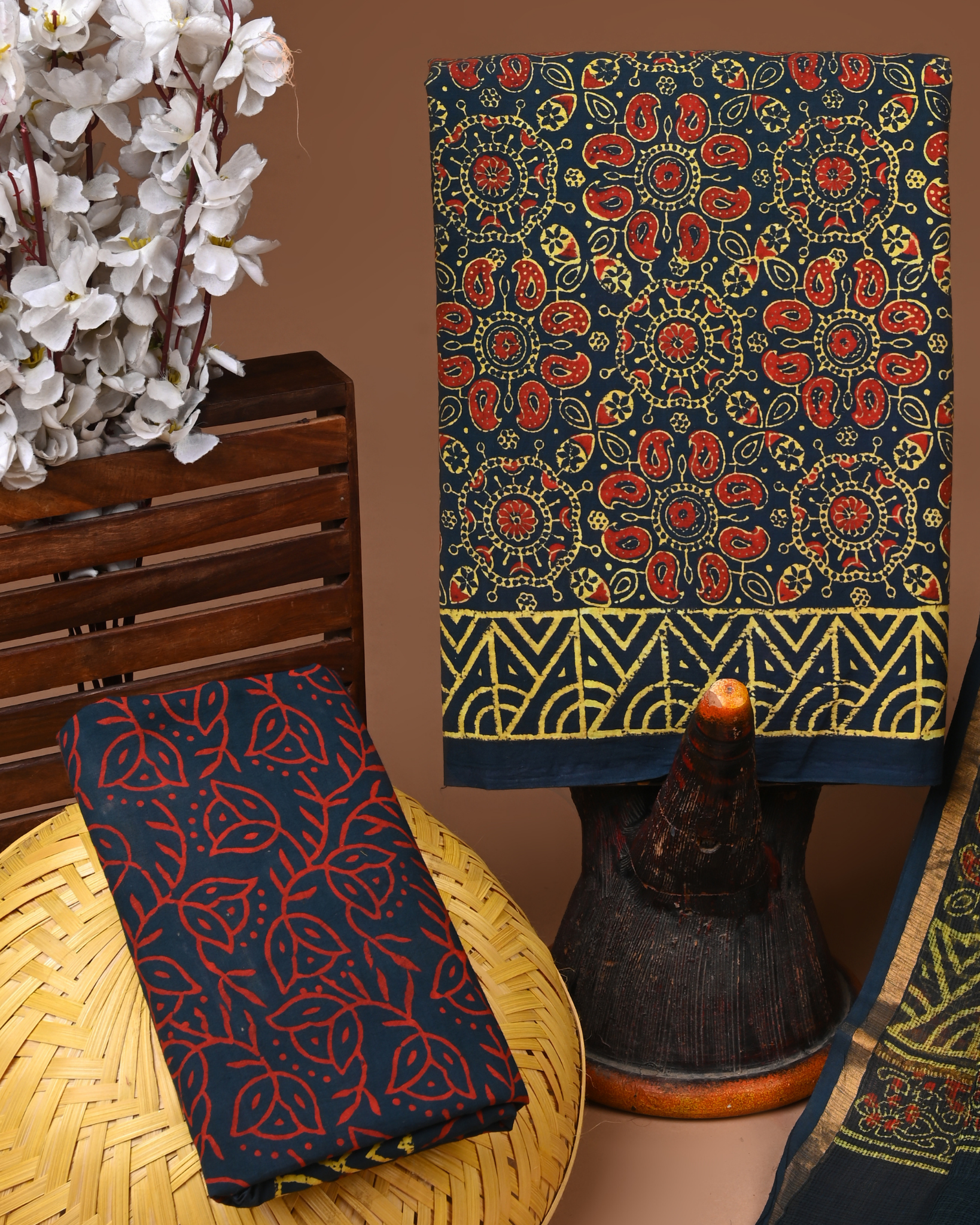 GREEN- BAGRU HAND BLOCK PRINTED COTTON SUIT SET WITH KOTA DUPATTA 22