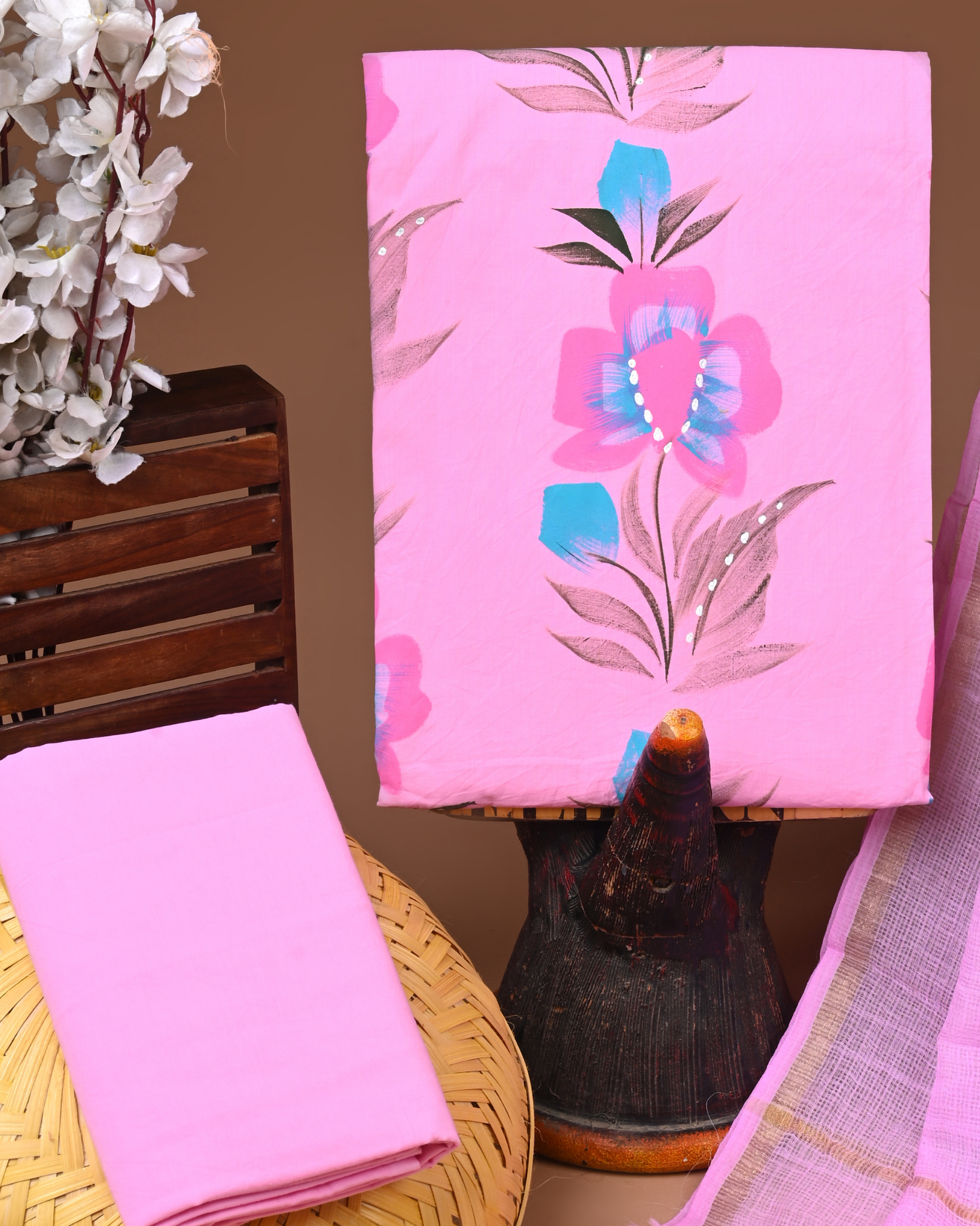 PINK- BAGRU HAND BLOCK PRINTED COTTON SUIT SET WITH KOTA DUPATTA 02