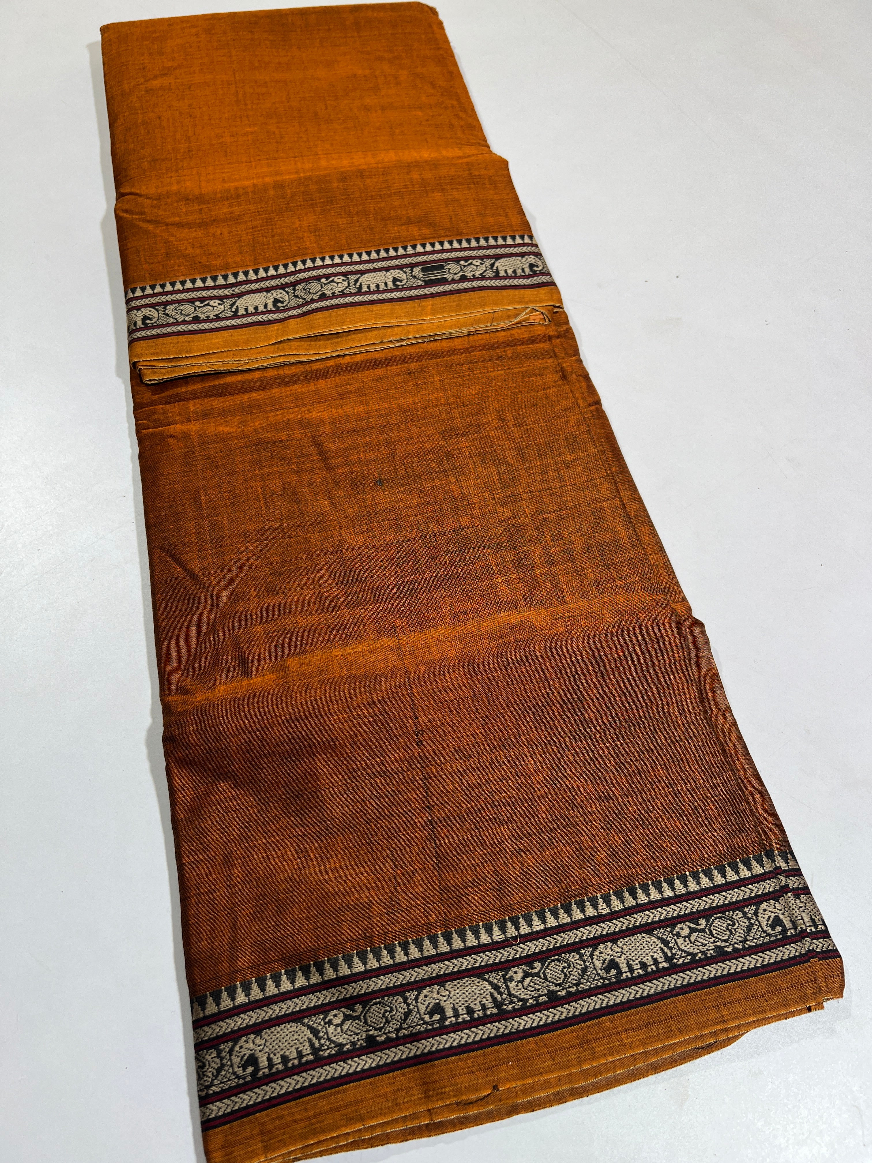 ORANGE- NARAYANPETA COTTON  SAREE WITH TRADITIONAL BORDER 45