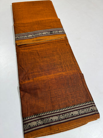 ORANGE- NARAYANPETA COTTON  SAREE WITH TRADITIONAL BORDER 45