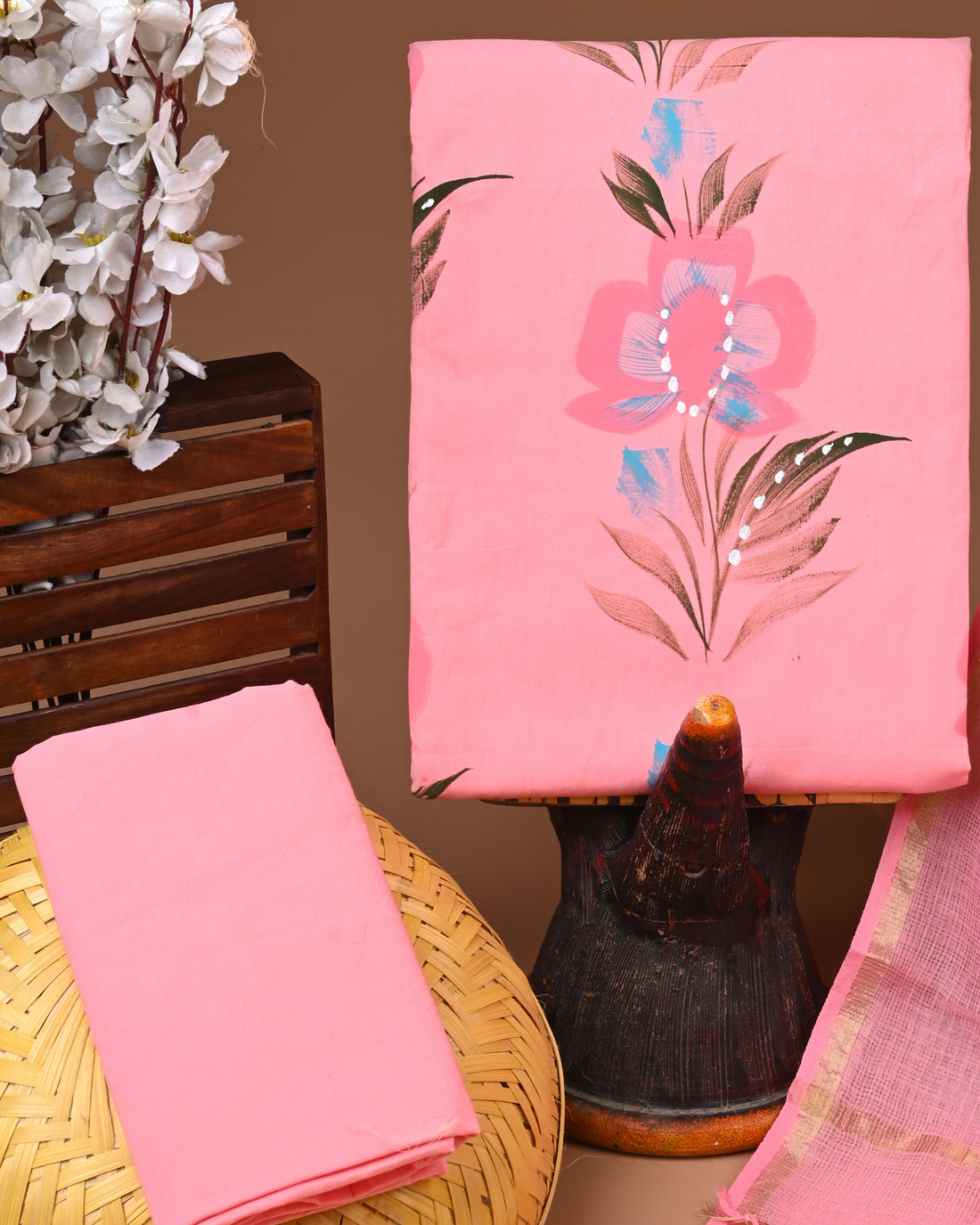 PINK- BAGRU HAND BLOCK PRINTED COTTON SUIT SET WITH KOTA DUPATTA 32