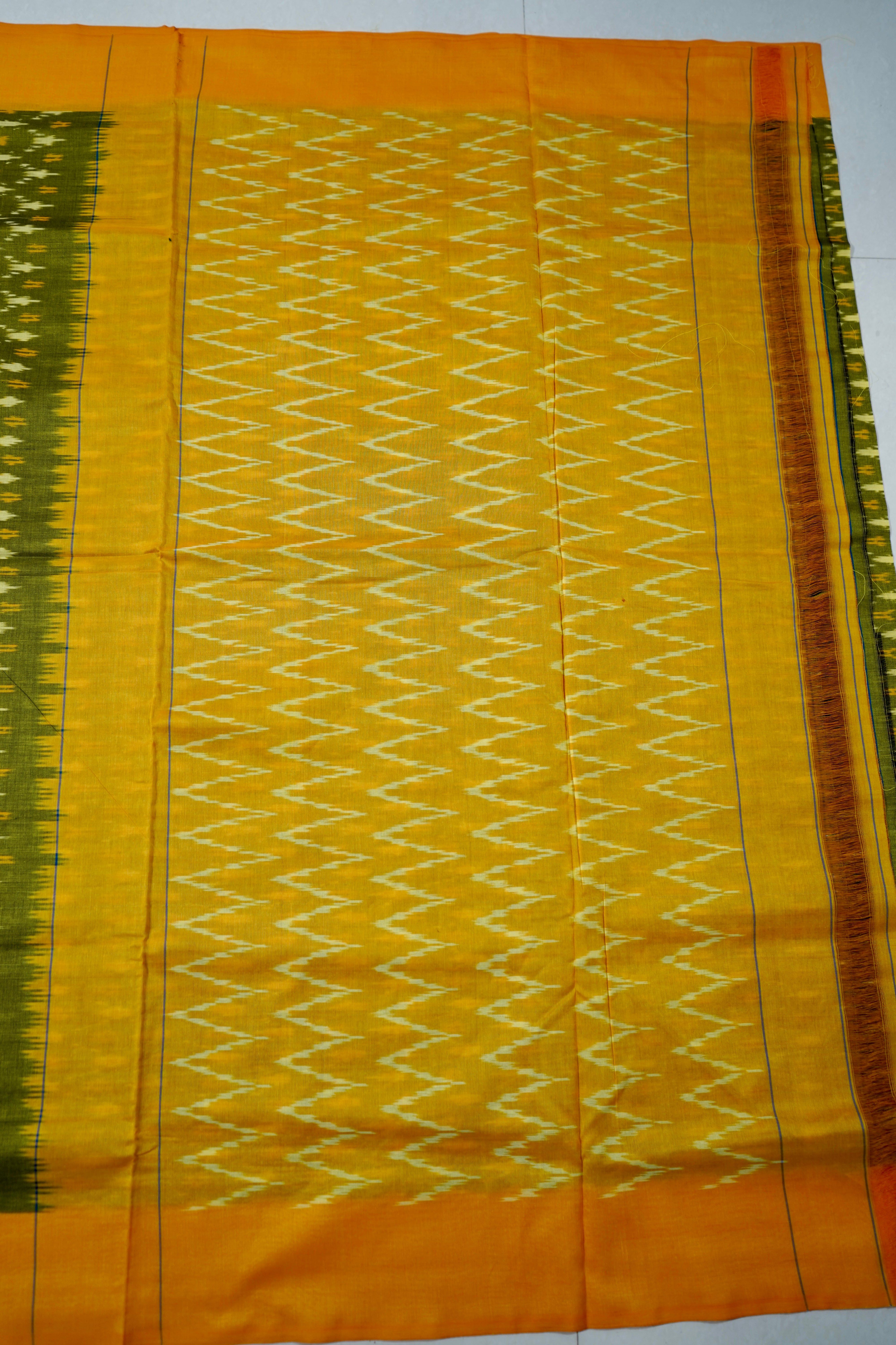 Green - MERCERISED COTTON HANDLOOM POCHAMPALLY IKAT SAREE 02