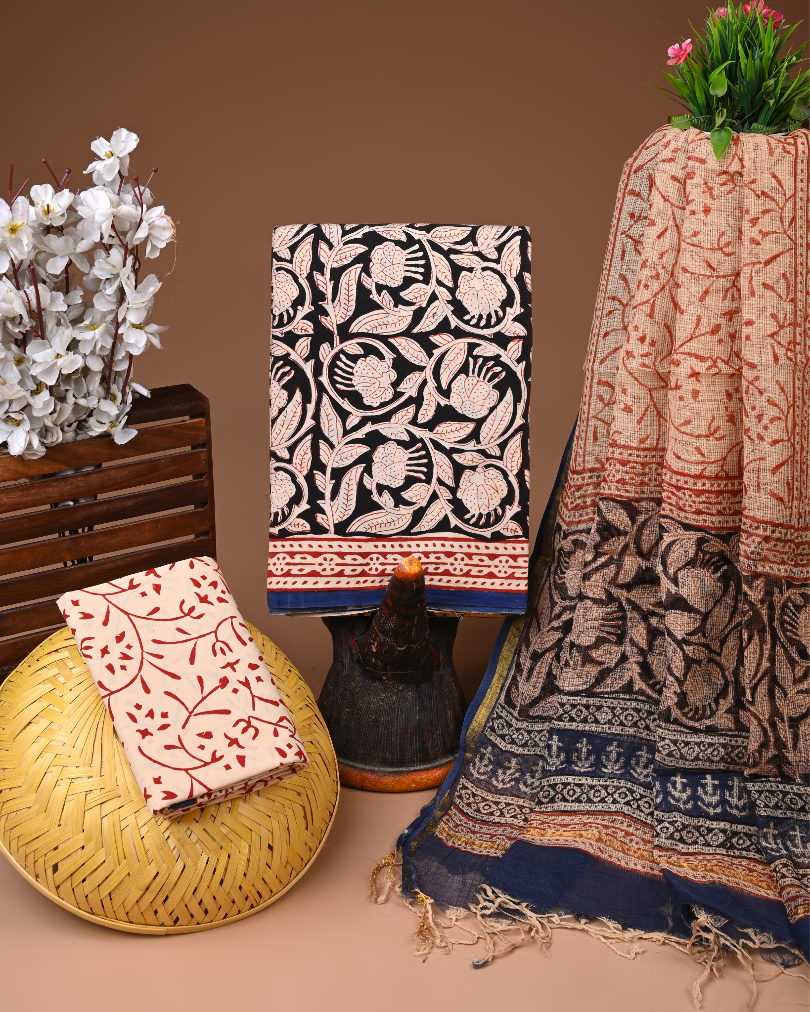 BLACK- BAGRU HAND BLOCK PRINTED COTTON SUIT SET WITH KOTA DUPATTA 26