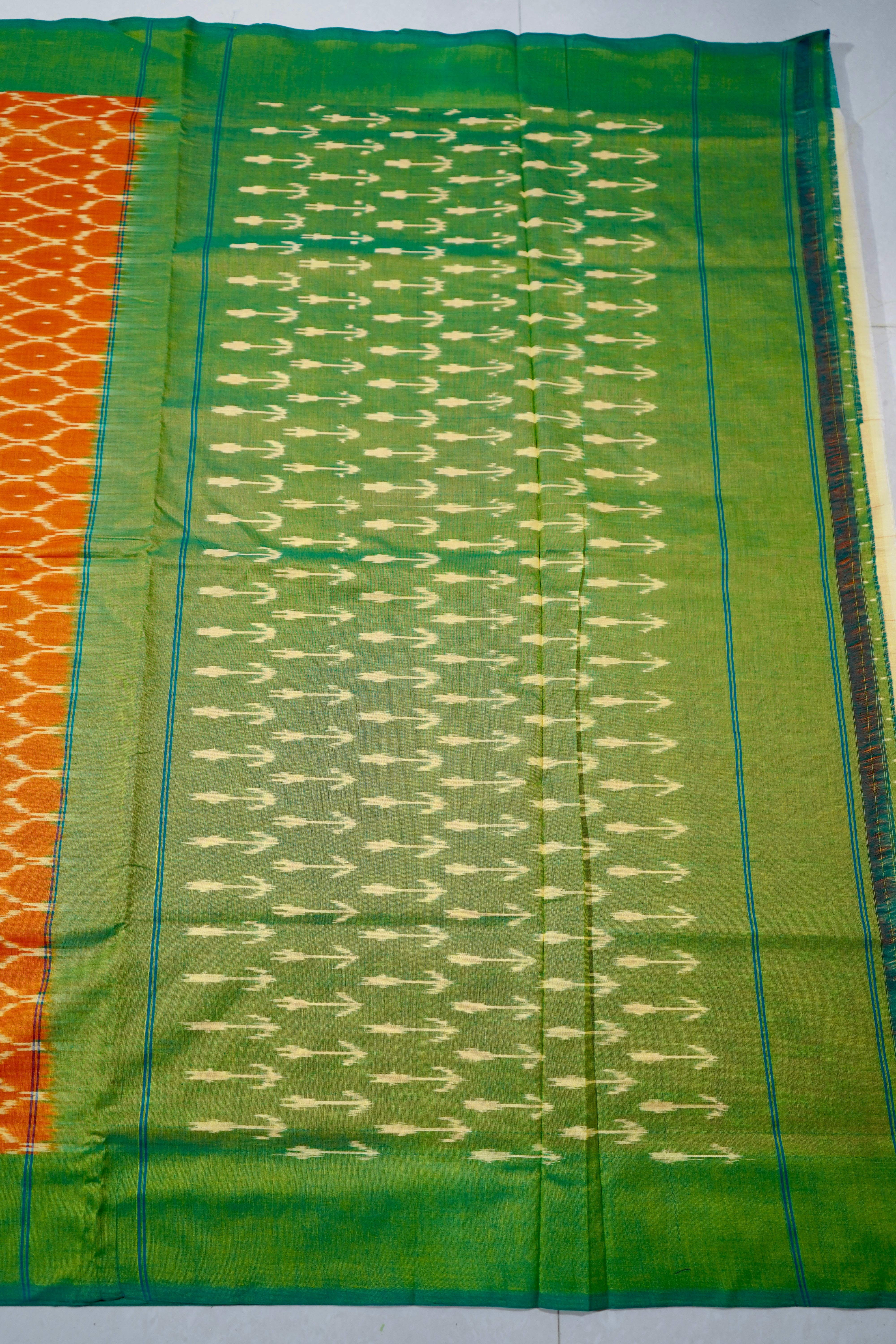 Orange - MERCERISED COTTON HANDLOOM POCHAMPALLY IKAT SAREE 01
