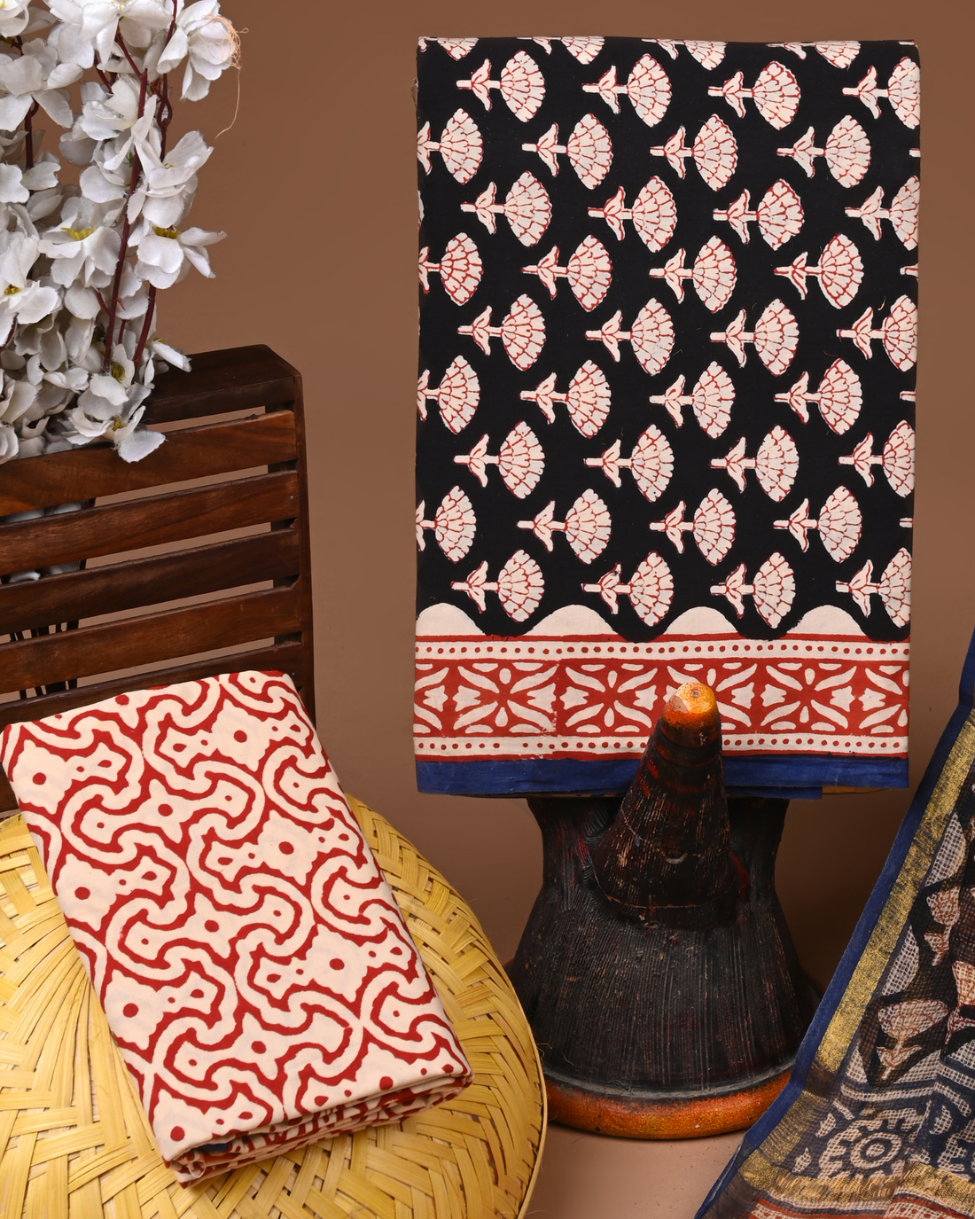 BLACK- BAGRU HAND BLOCK PRINTED COTTON SUIT SET WITH KOTA DUPATTA 06