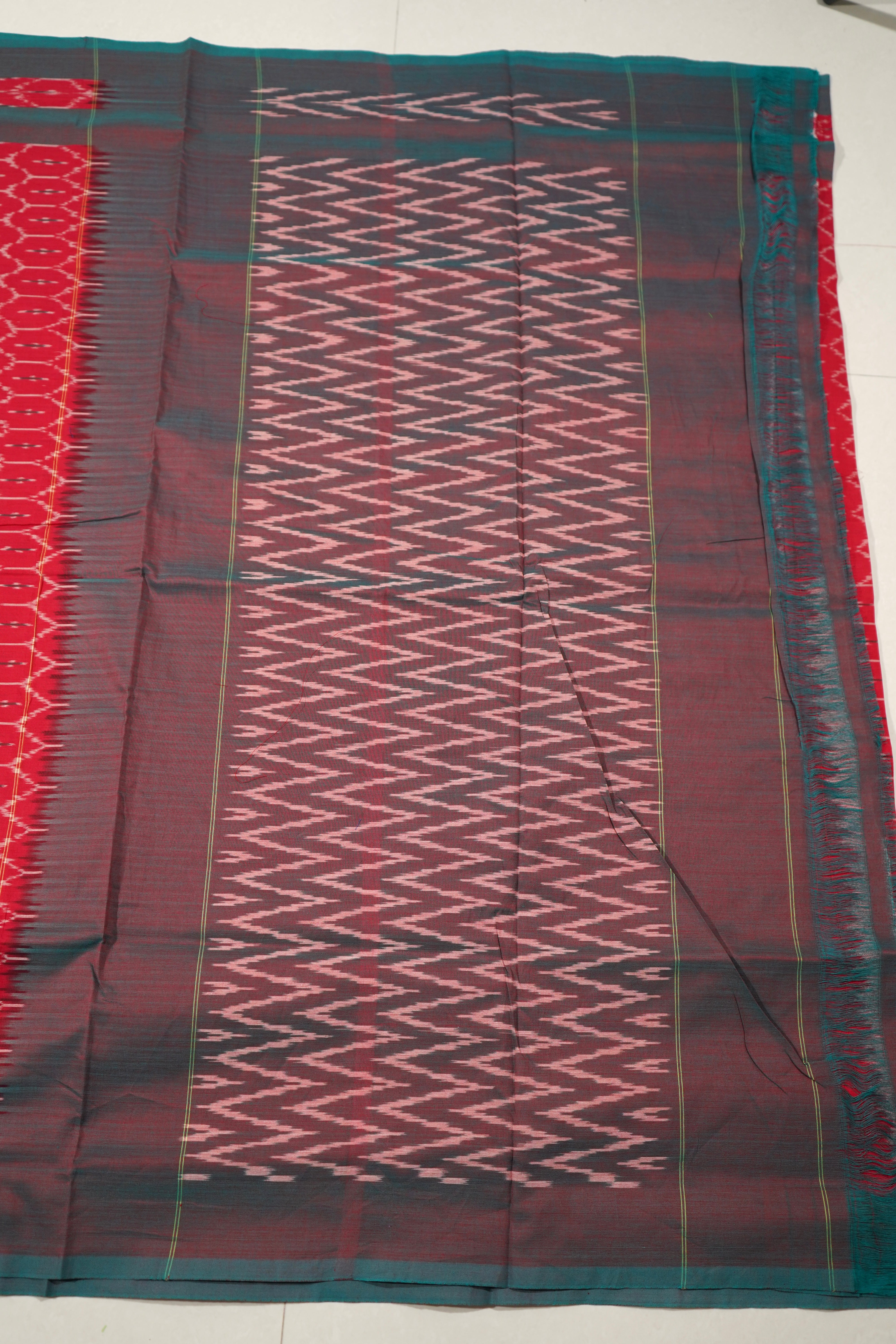 Red - MERCERISED COTTON HANDLOOM POCHAMPALLY IKAT SAREE 10