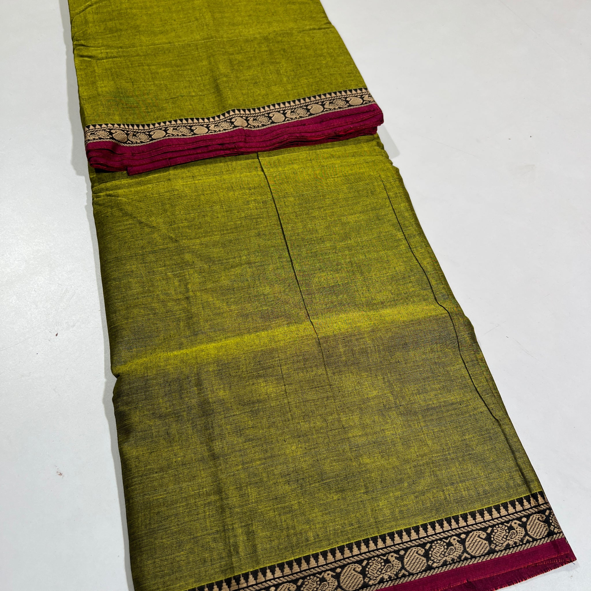 GREEN- NARAYANPETA COTTON  SAREE WITH TRADITIONAL BORDER 29