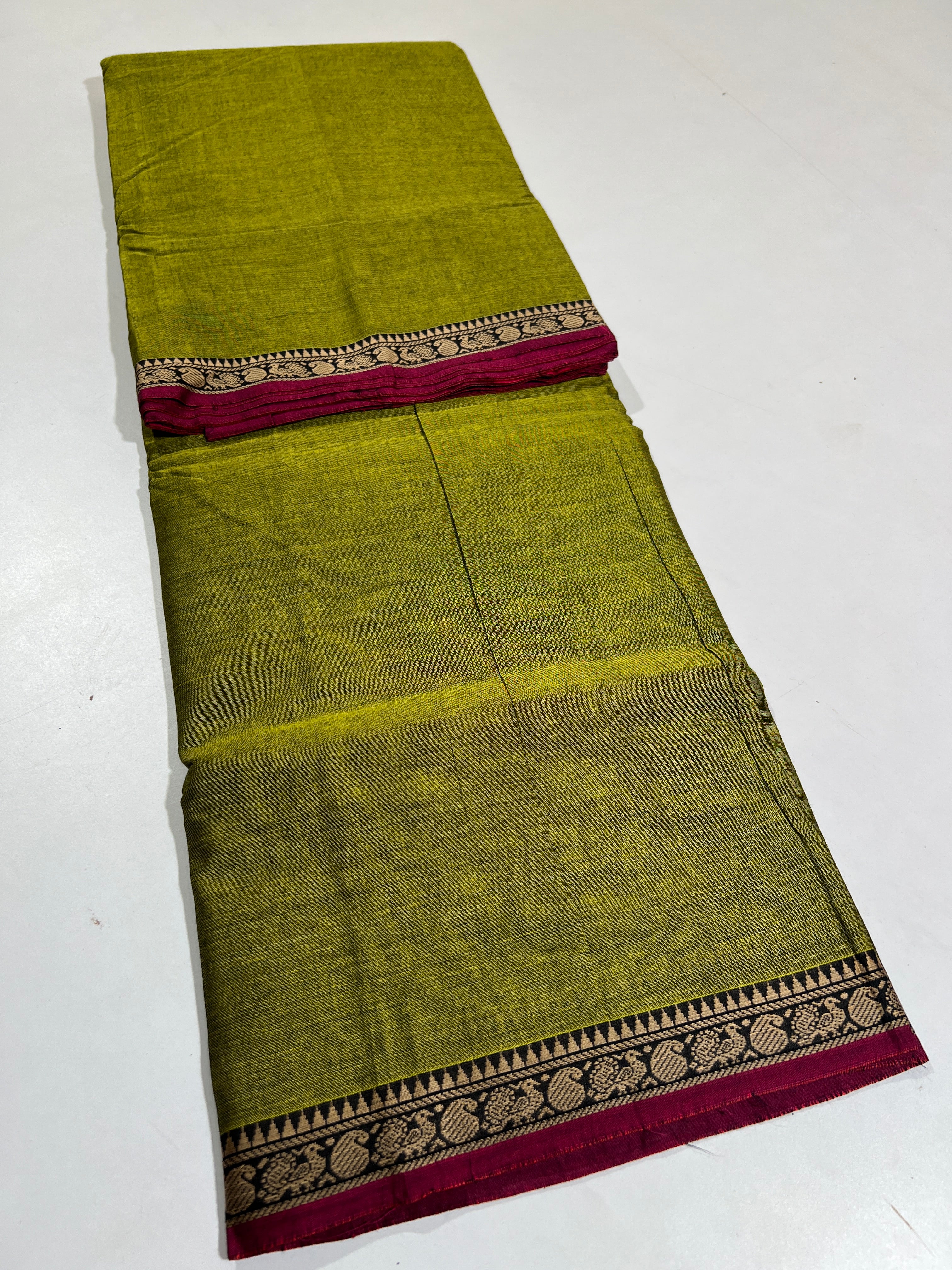 GREEN- NARAYANPETA COTTON  SAREE WITH TRADITIONAL BORDER 29