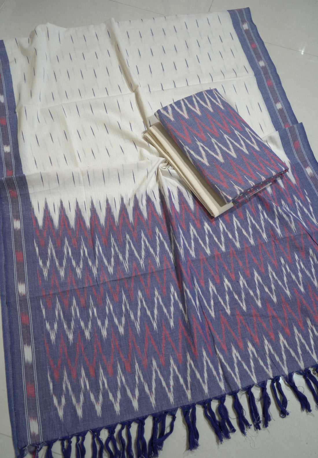 Multicolor - HANDLOOM COTTON 3PC POCHAMPALLY IKAT DRESS MATERIAL 15