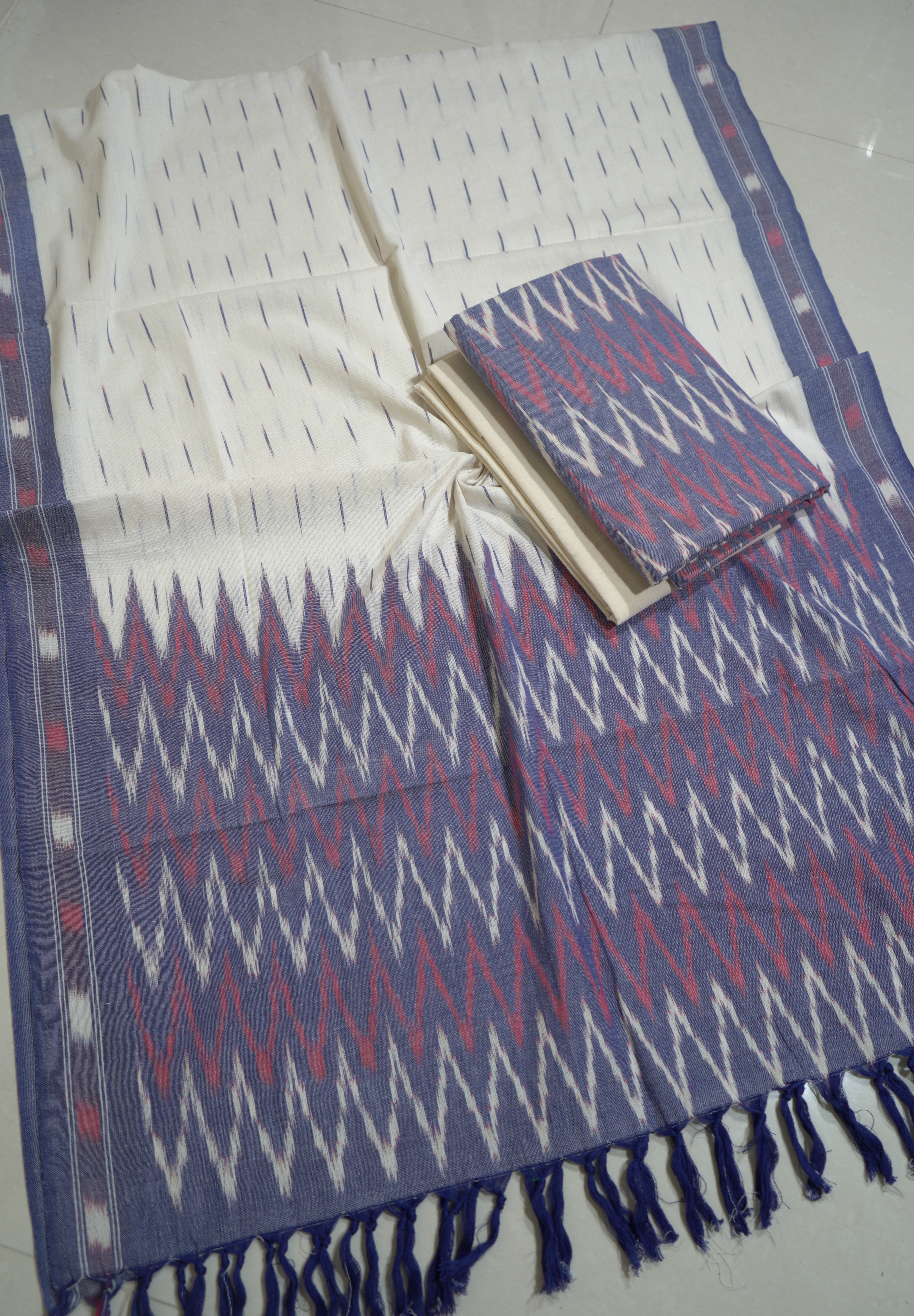 Multicolor - HANDLOOM COTTON 3PC POCHAMPALLY IKAT DRESS MATERIAL 15