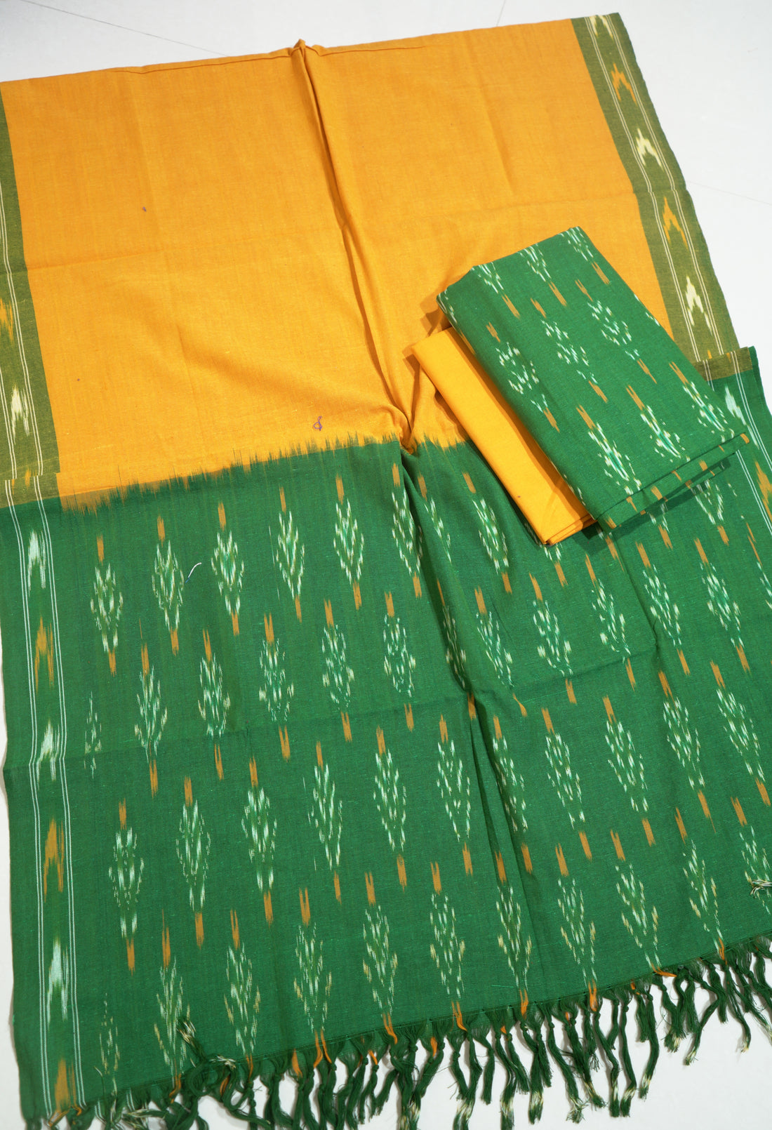 Green - HANDLOOM COTTON 3PC POCHAMPALLY IKAT DRESS MATERIAL 25