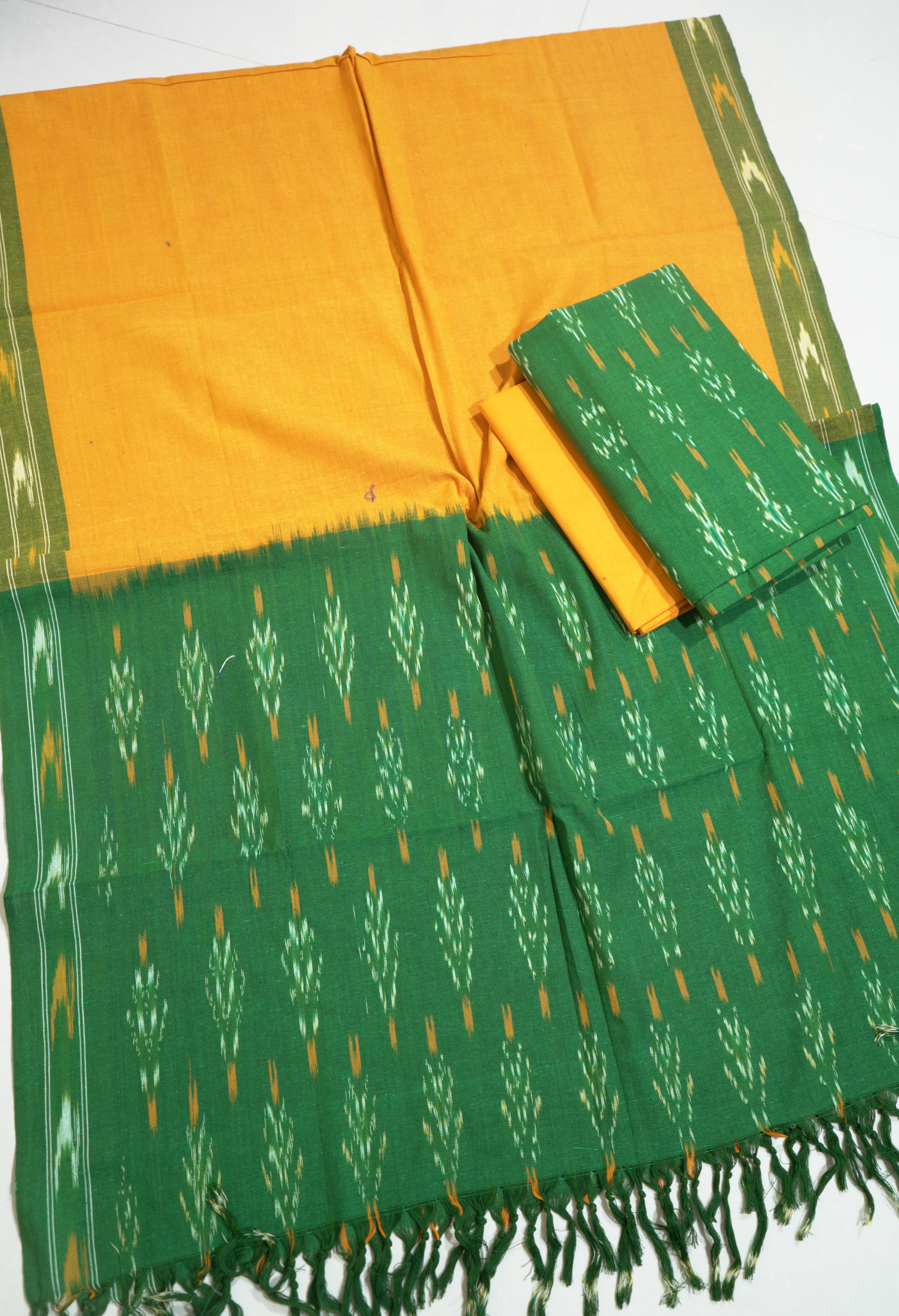 Green - HANDLOOM COTTON 3PC POCHAMPALLY IKAT DRESS MATERIAL 25