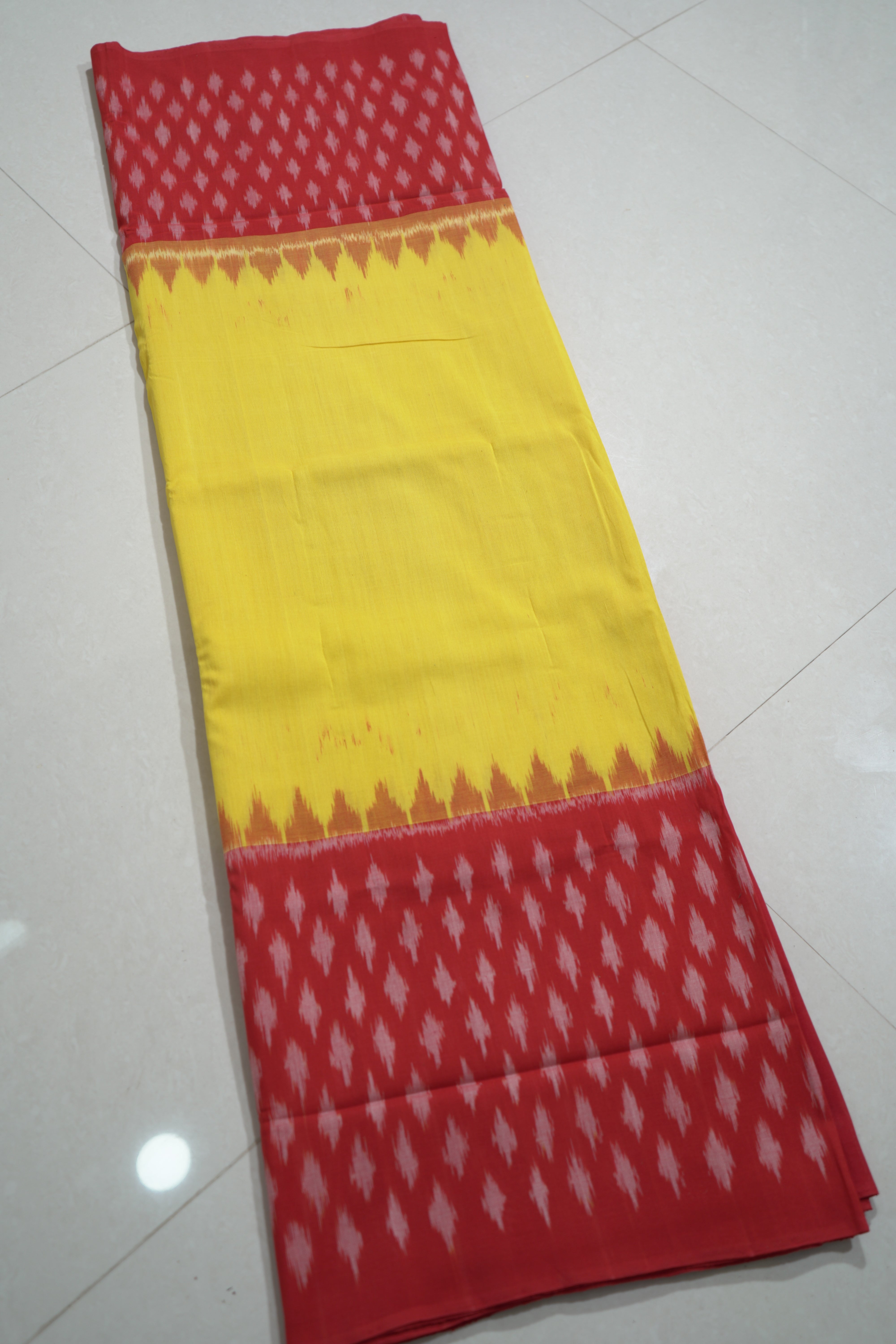 Red - MERCERISED COTTON HANDLOOM POCHAMPALLY IKAT SAREE 01
