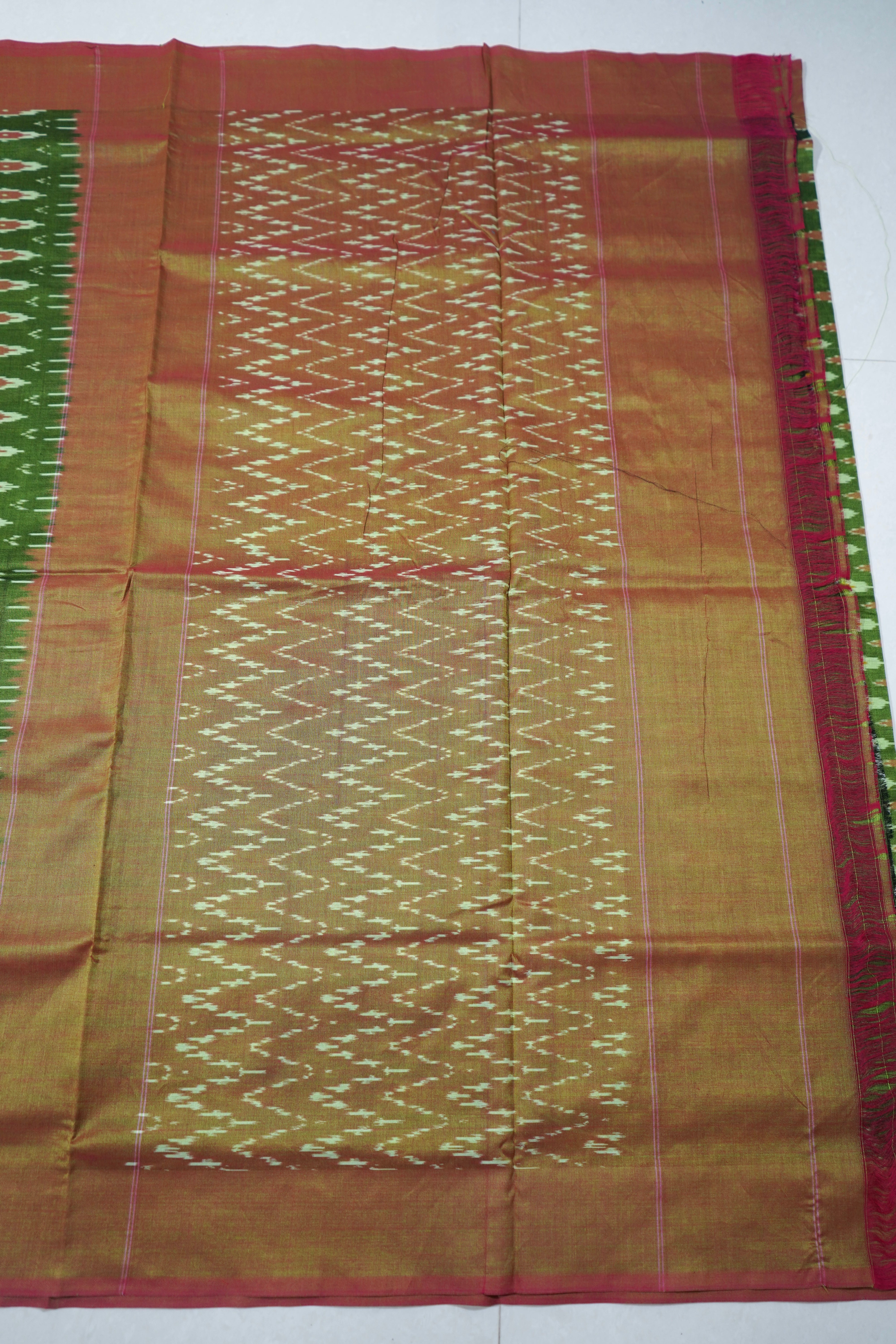 Green - MERCERISED COTTON HANDLOOM POCHAMPALLY IKAT SAREE 03