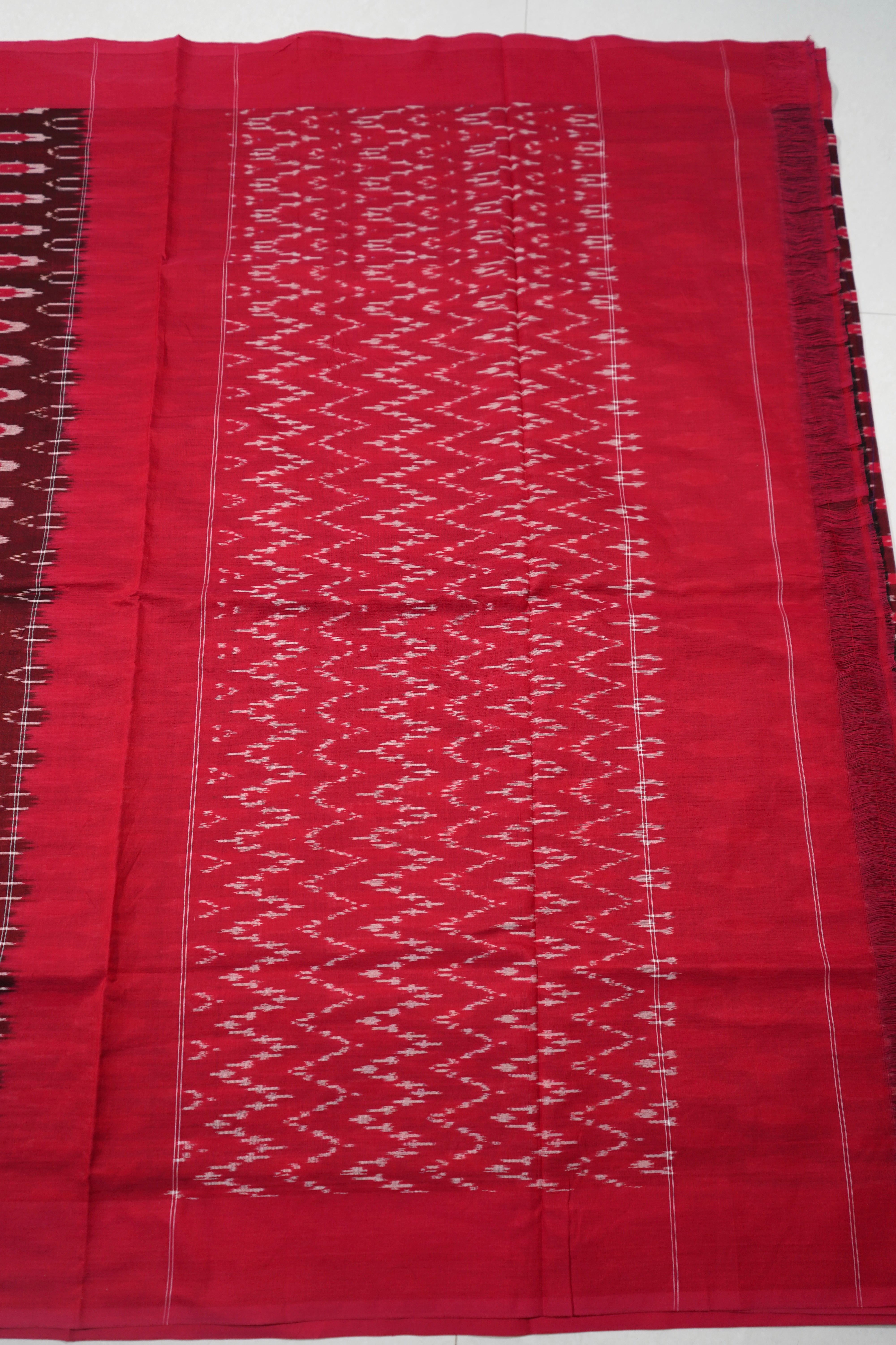 Red - MERCERISED COTTON HANDLOOM POCHAMPALLY IKAT SAREE 04
