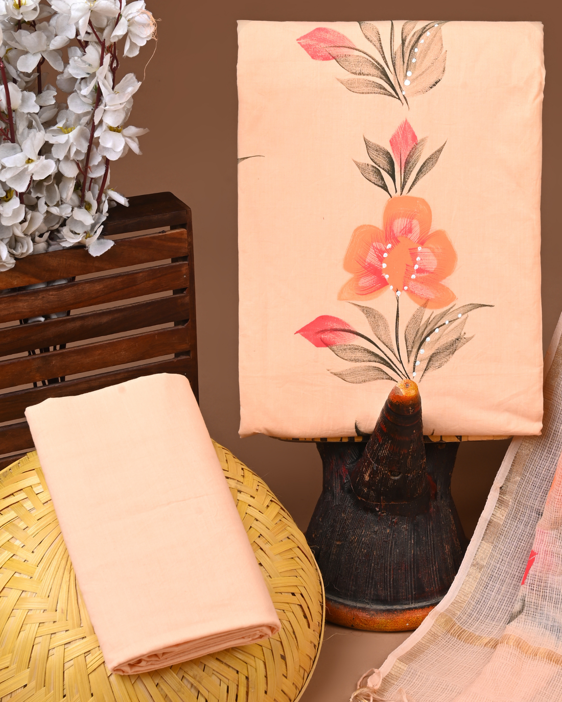 ORANGE- BAGRU HAND BLOCK PRINTED COTTON SUIT SET WITH KOTA DUPATTA 16