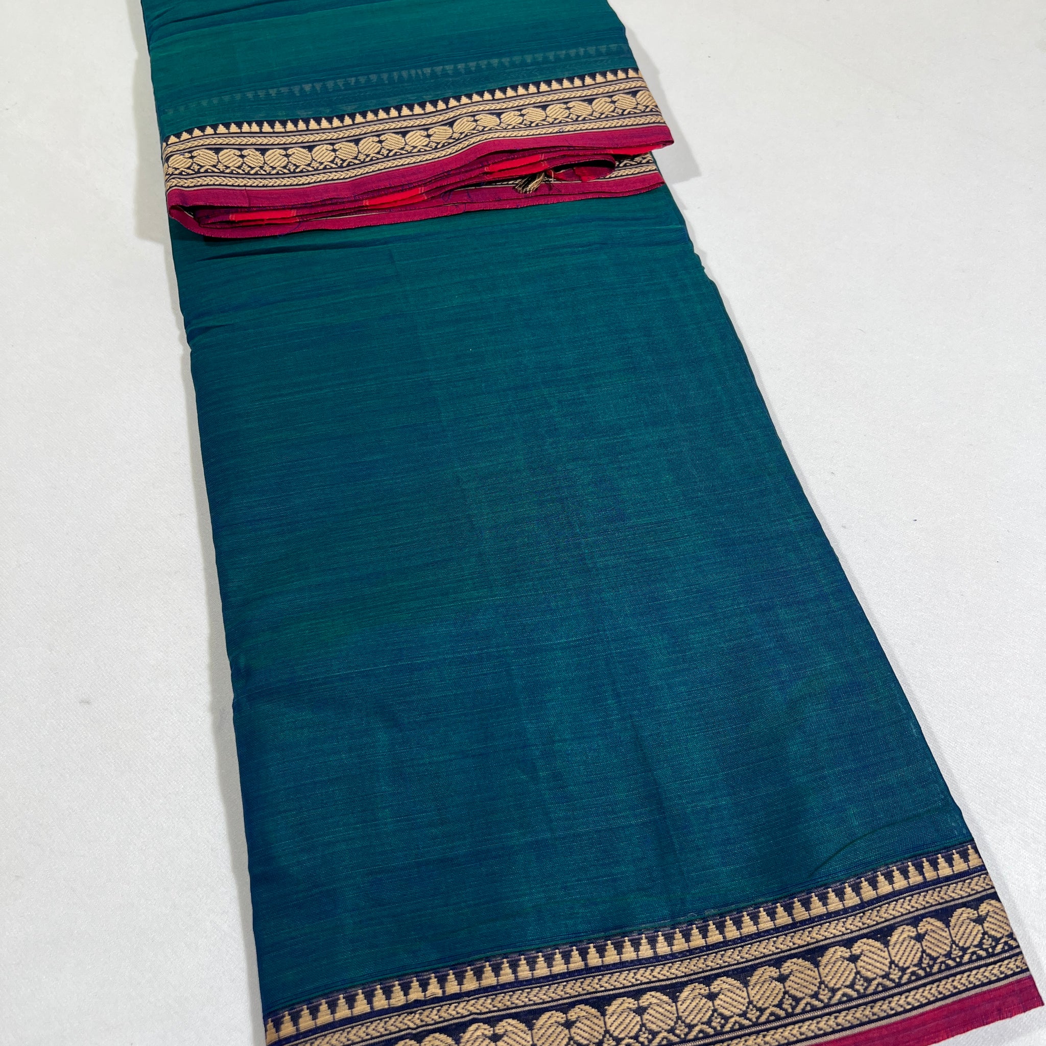 BLUE- NARAYANPETA COTTON  SAREE WITH TRADITIONAL BORDER 05