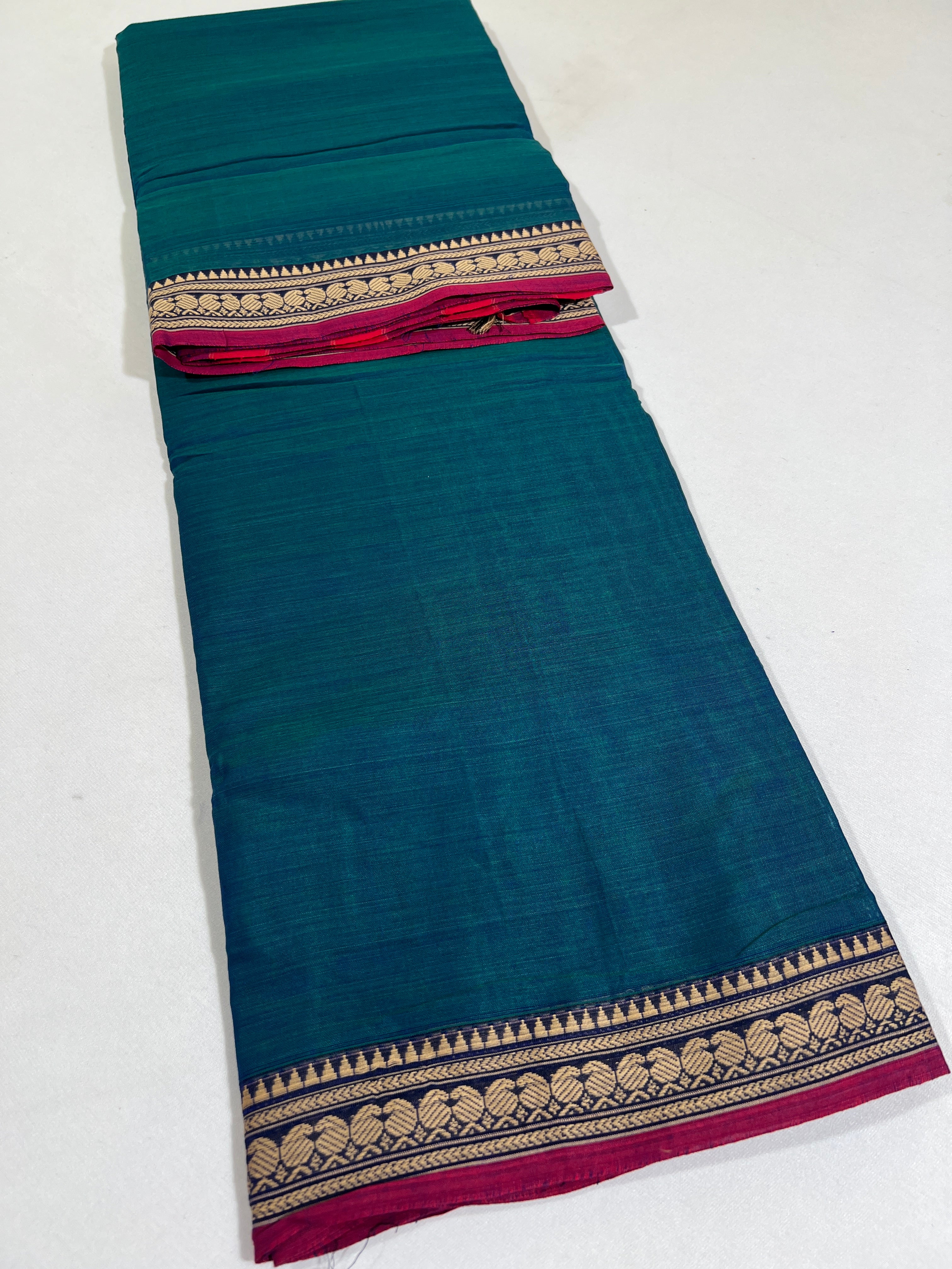 BLUE- NARAYANPETA COTTON  SAREE WITH TRADITIONAL BORDER 05