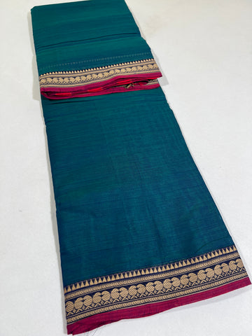 BLUE- NARAYANPETA COTTON  SAREE WITH TRADITIONAL BORDER 05
