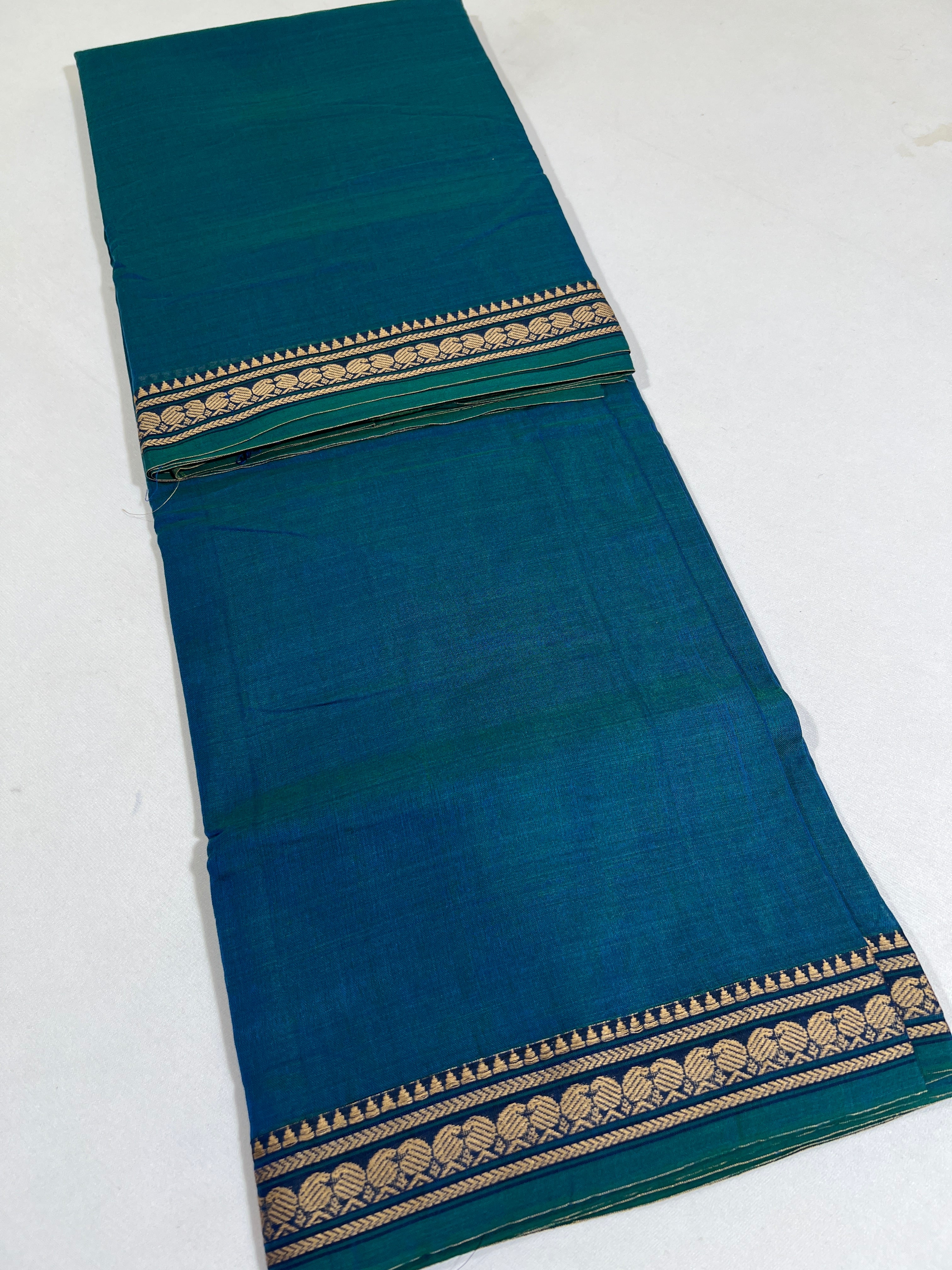 BLUE- NARAYANPETA COTTON  SAREE WITH TRADITIONAL BORDER 04
