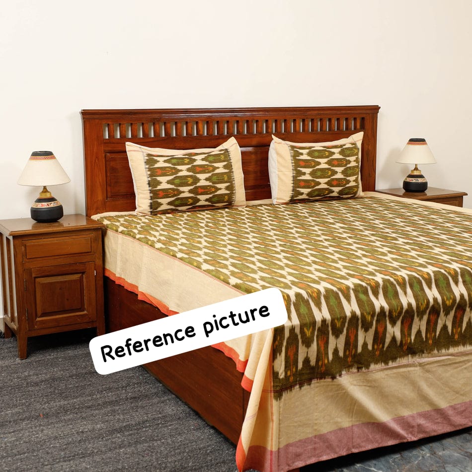 Blue - Premium Handloom Cotton Ikat Double Bedsheet (King Size 108 x 90 in) 11
